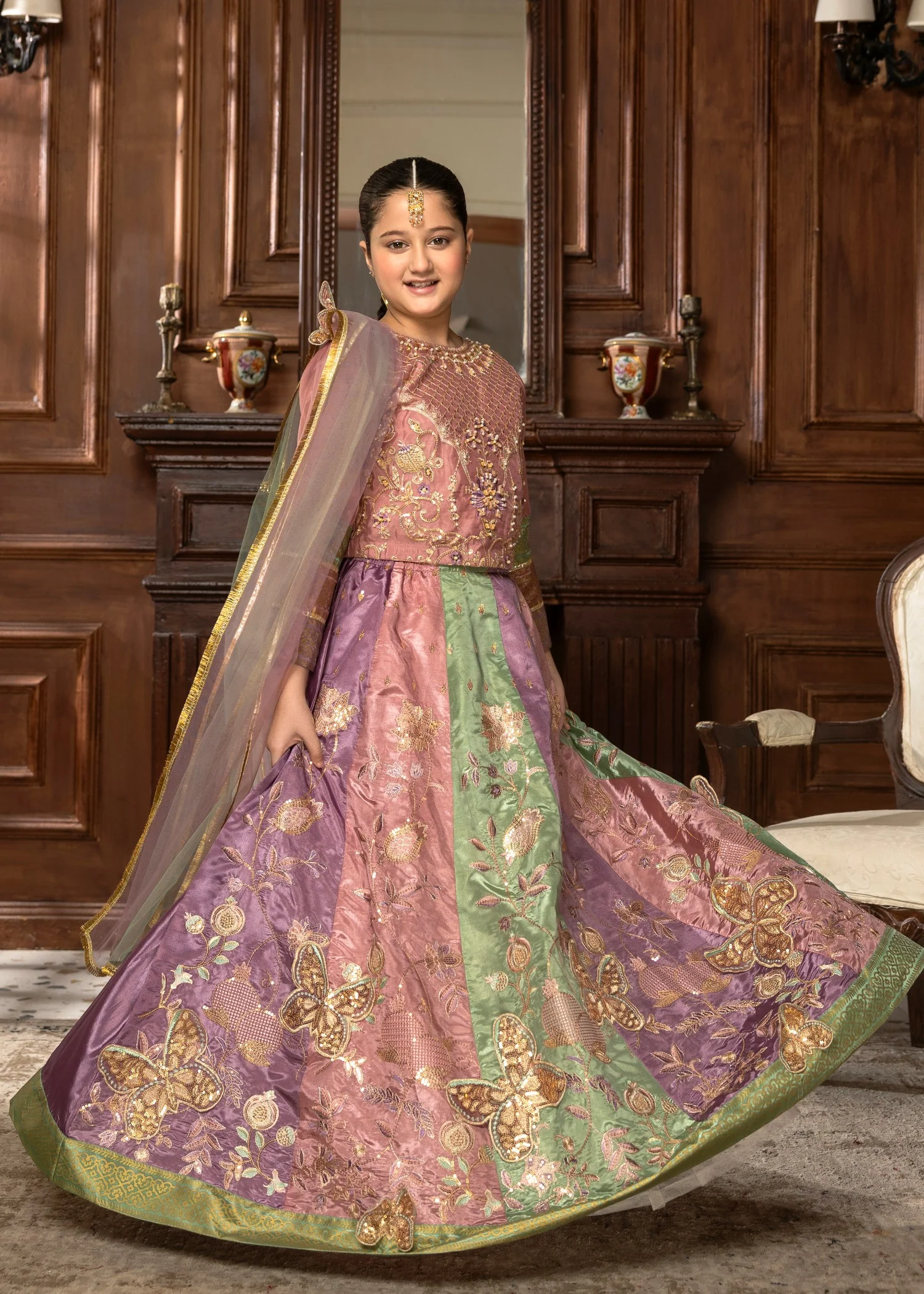 organza Lehenga in Multi