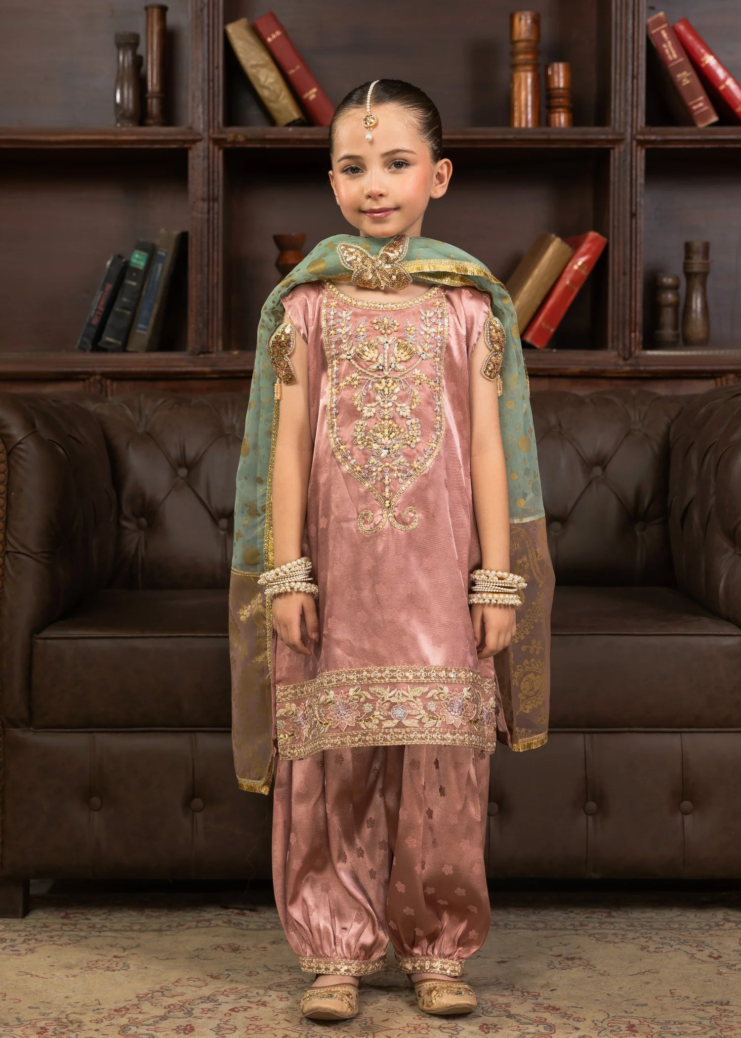 satin silk Kurta Set in Tea rose pink