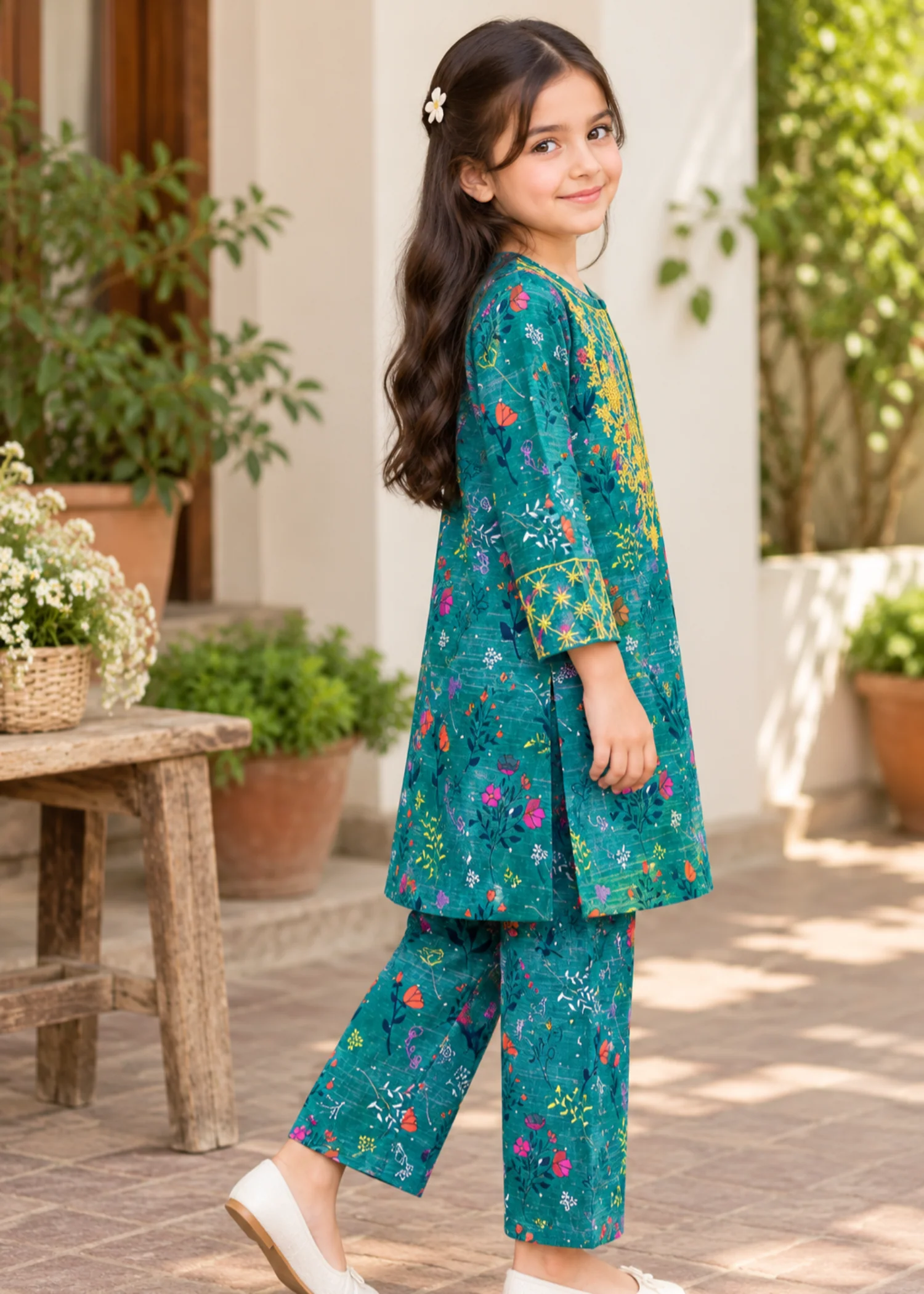 slub khaddar Co Ord Sets in Jungle green
