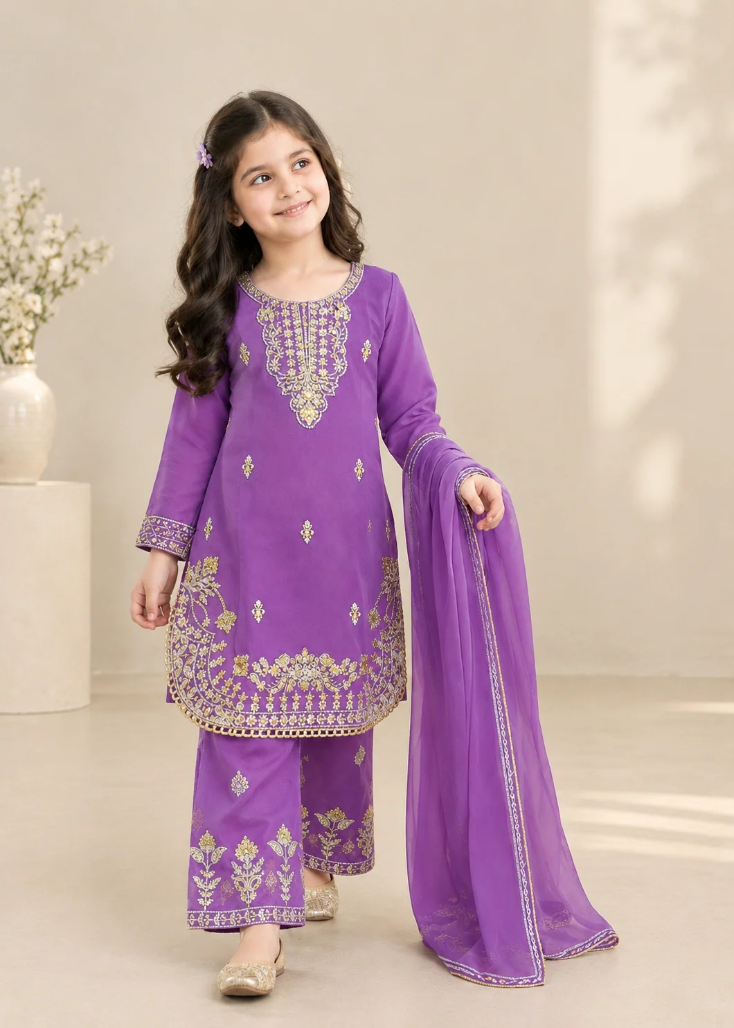chiffon Kurta Set in Purple ash