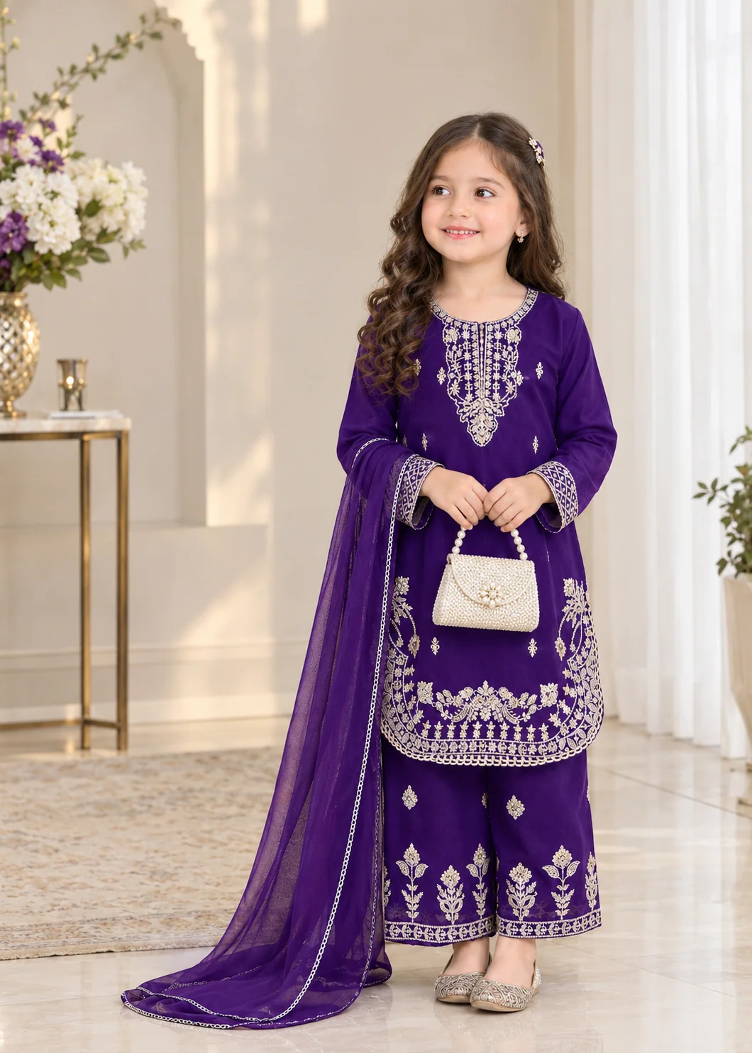 chiffon Kurta Set in Royal purple