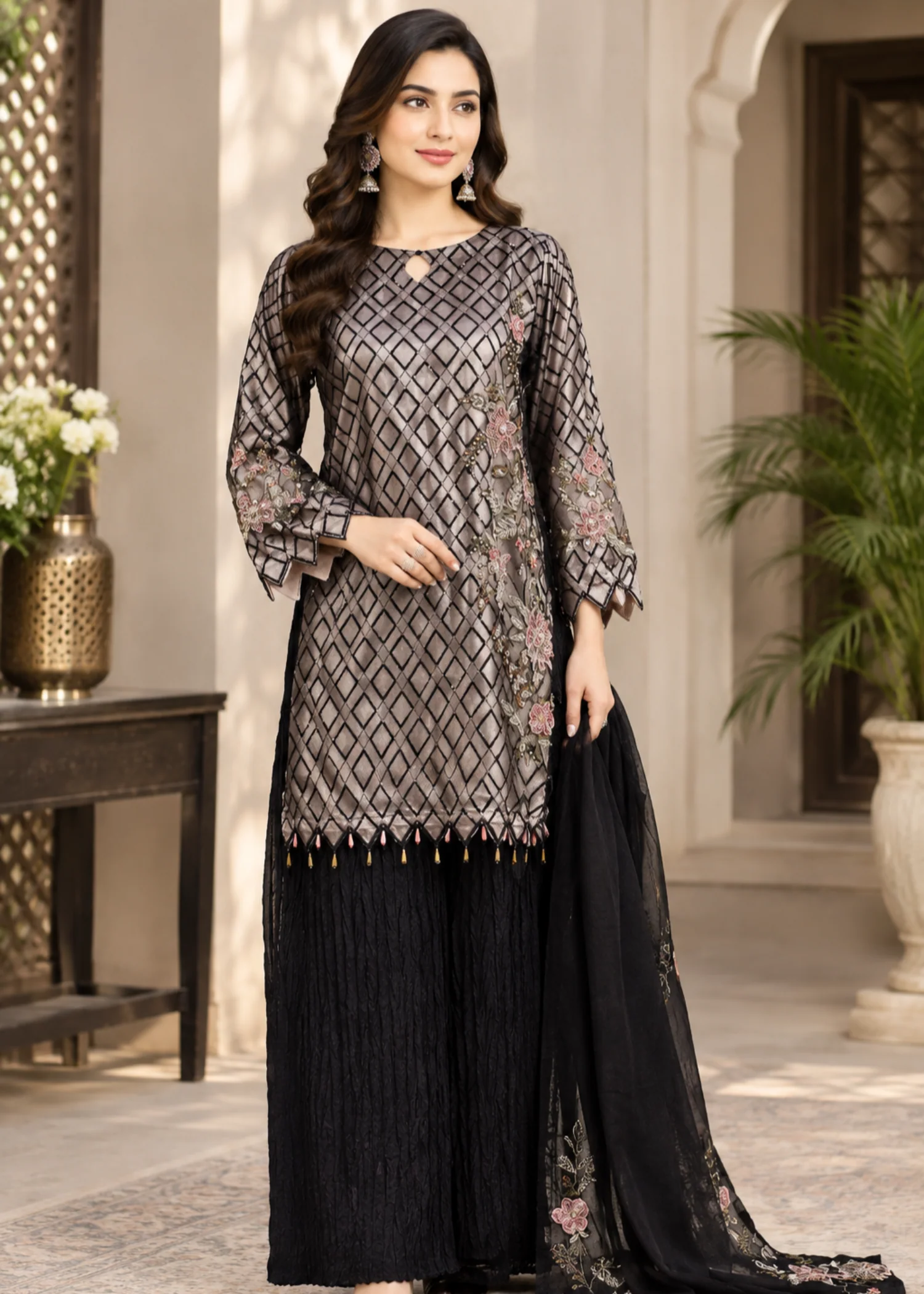 net Kurta Set in Lavender pink