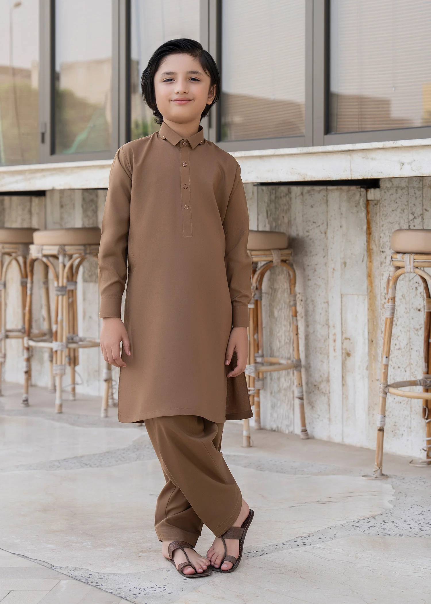 wash & wear Kurta Set in Camel brown