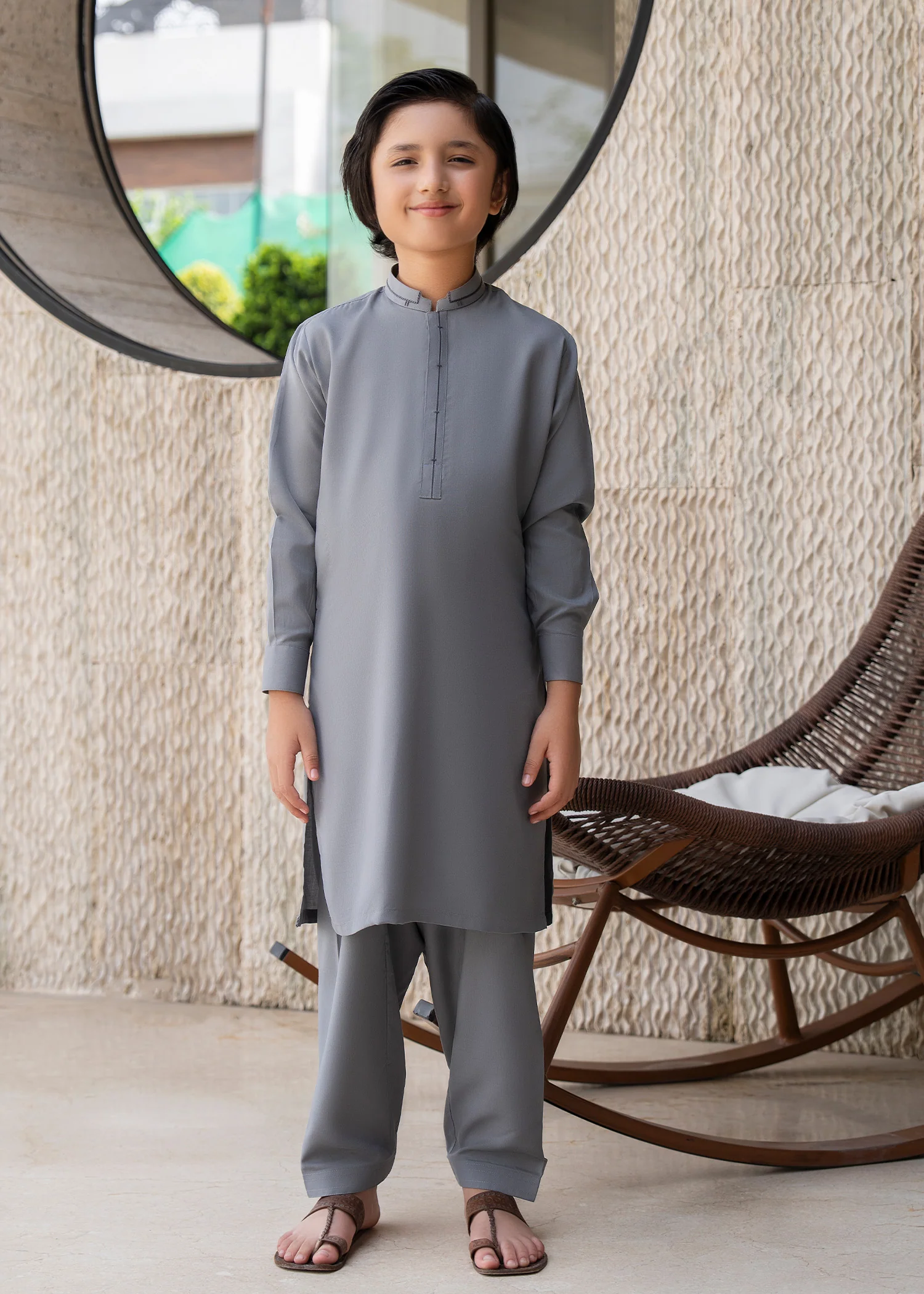 wash & wear Kurta Set in Steal grey