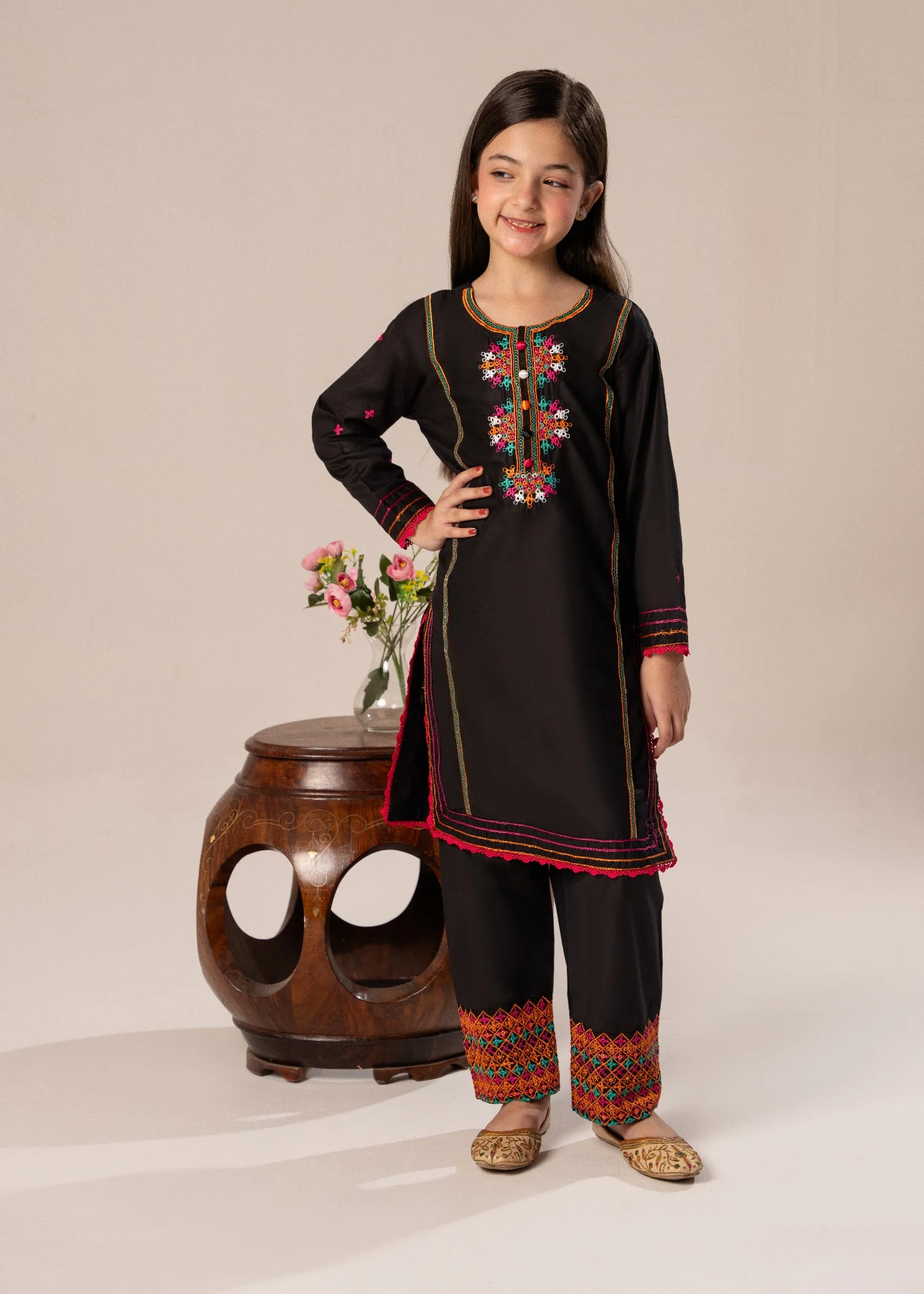 cotton Kurta Set in Black