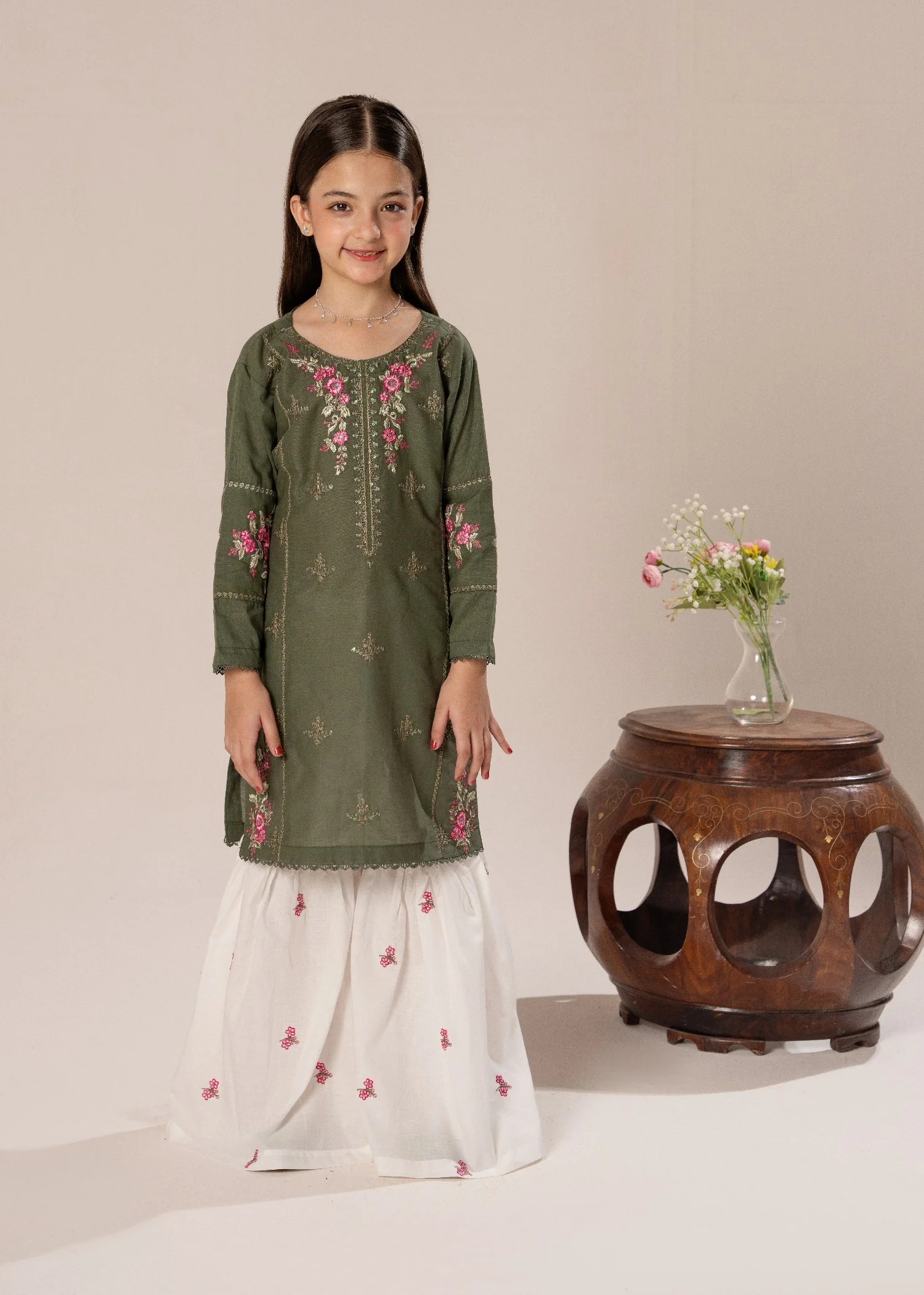 cotton Gharara in Moss green