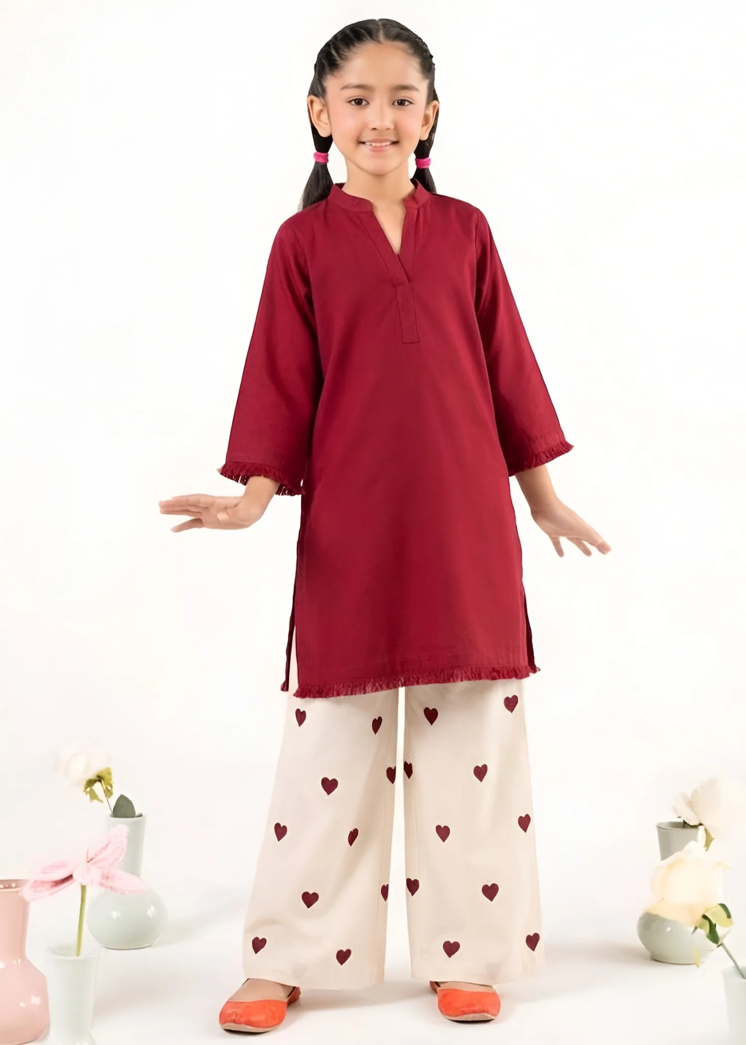 linen Kurta Set in Maroon