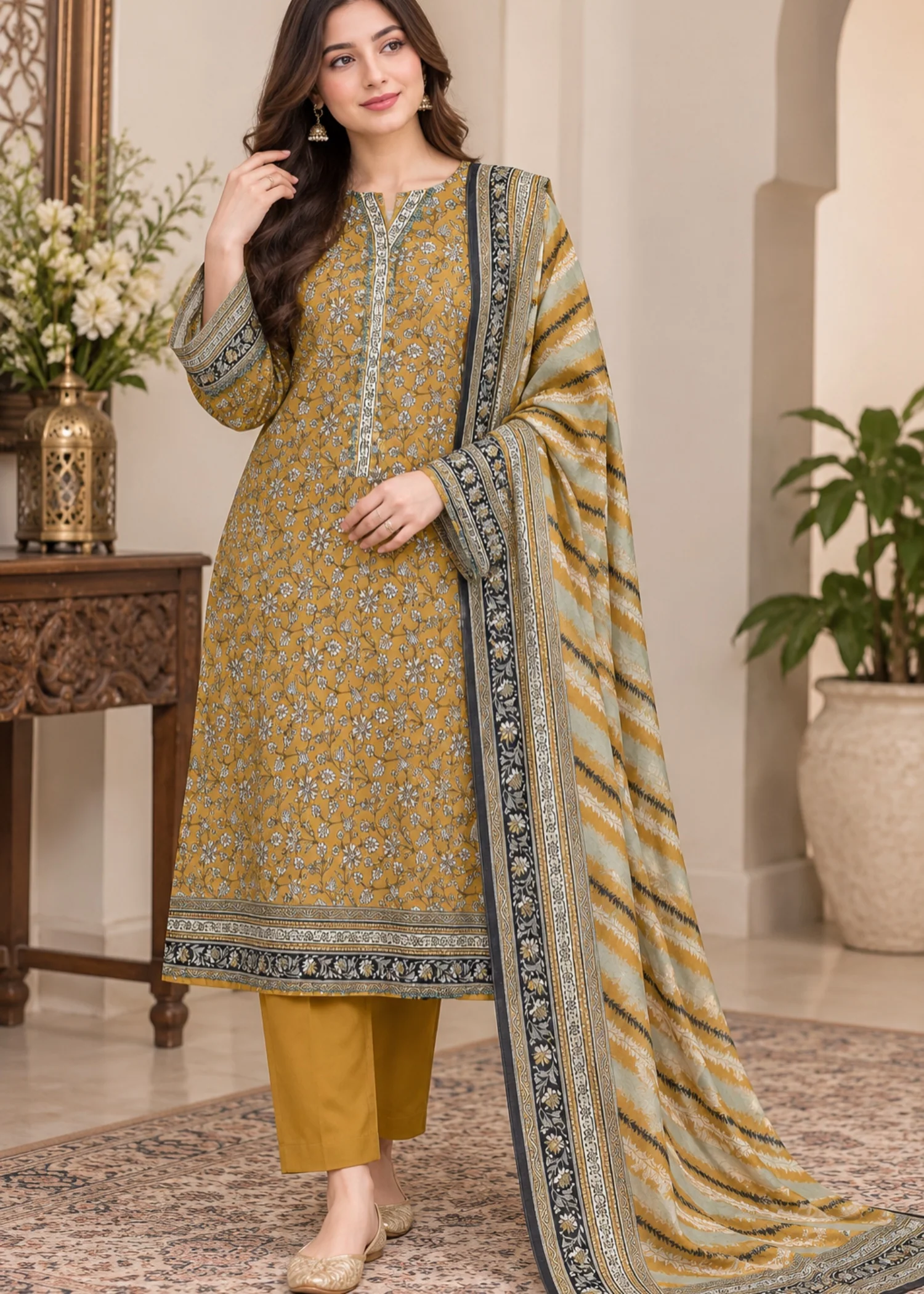 lawn Kurta Set in Goldenrod