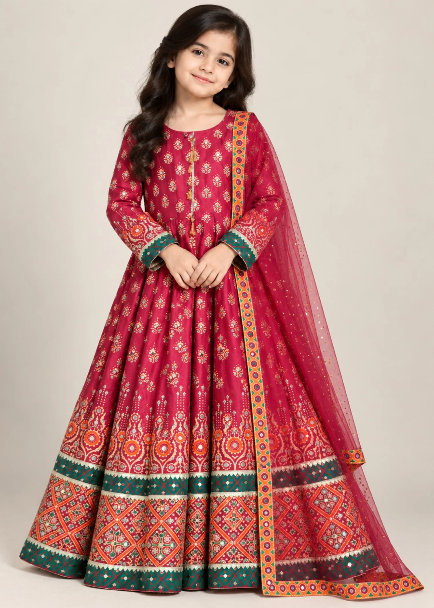 silk Anarkali in Hot pink