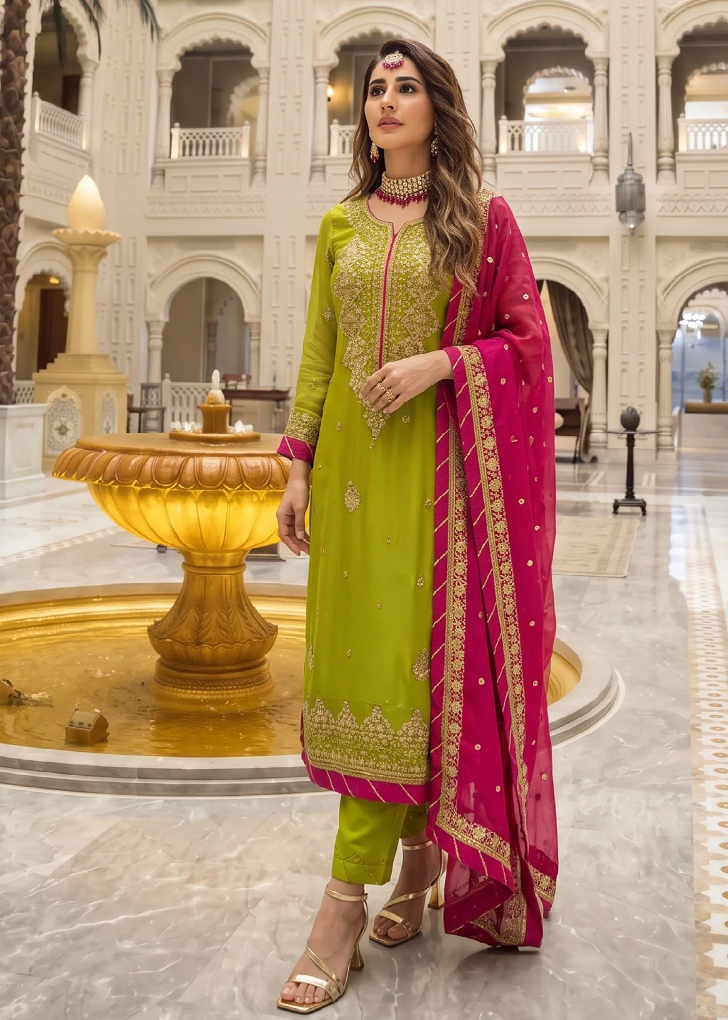 chiffon Kurta Set in Green