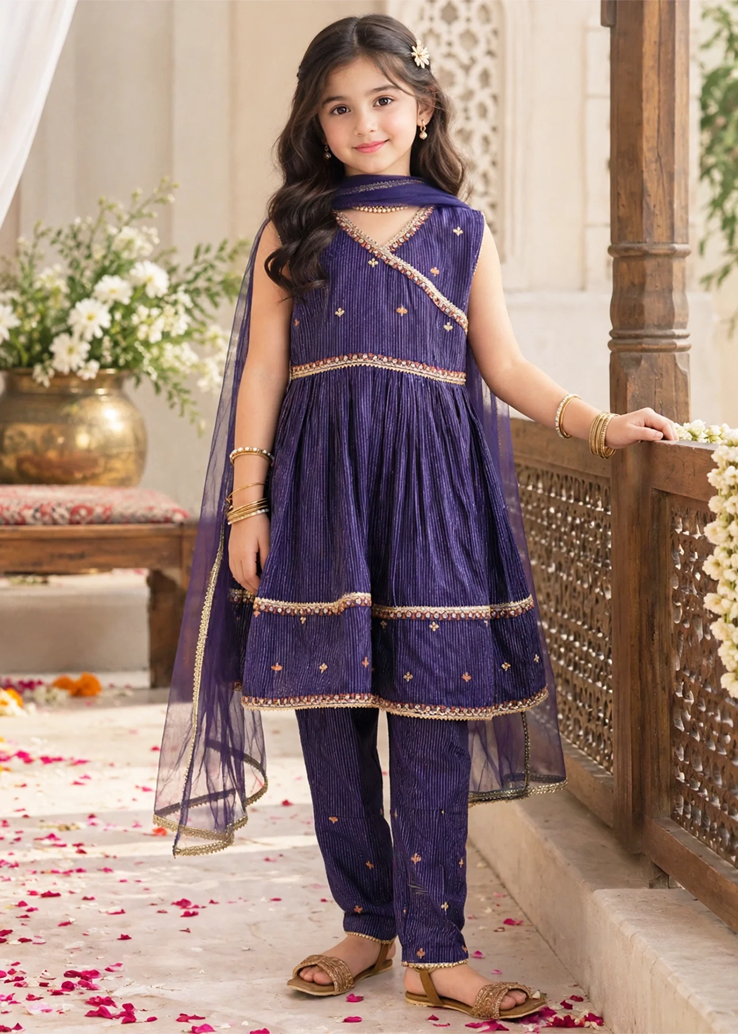 lawn cotton Short Frock in Navy blue