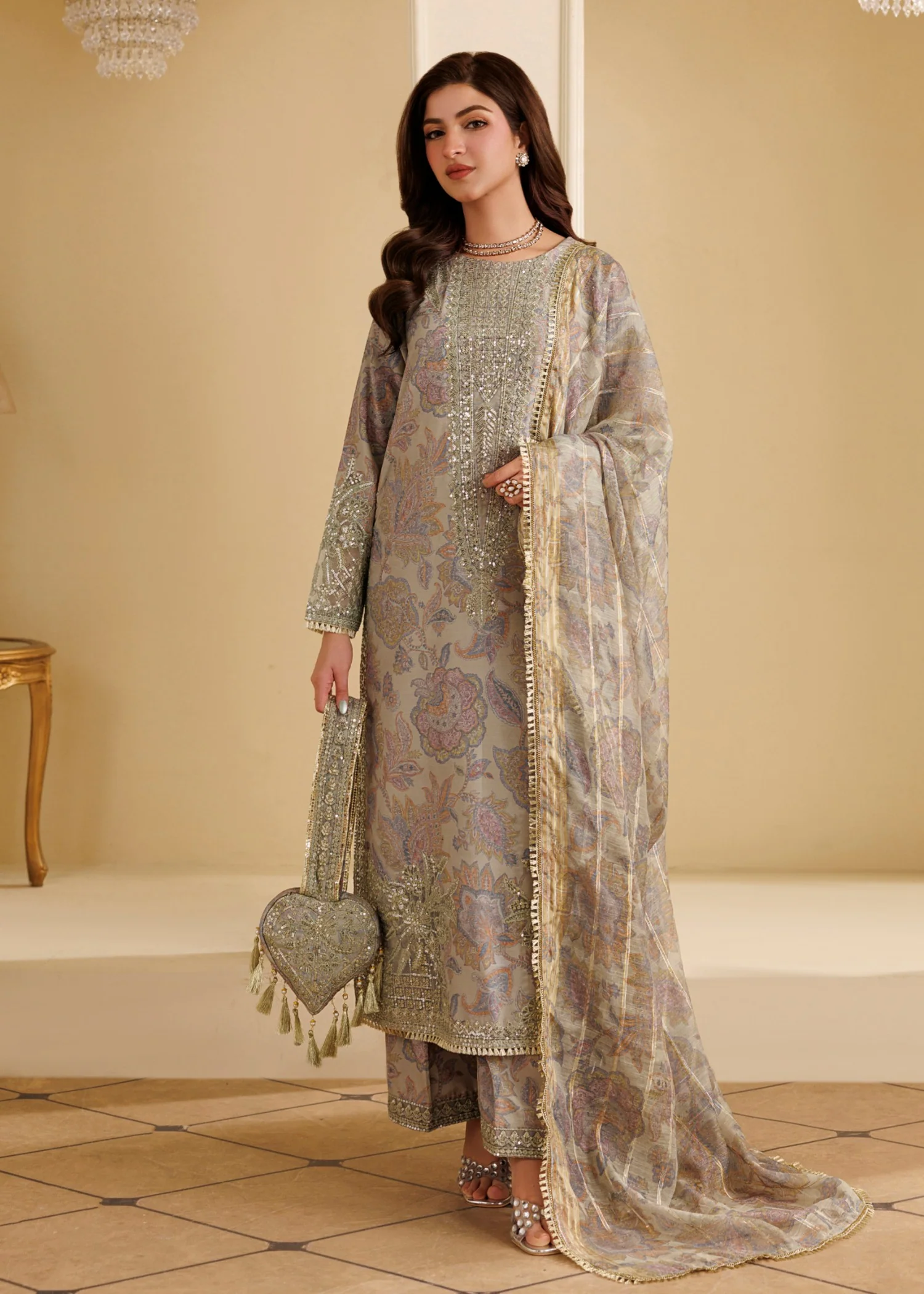 blended khaddar Kurta Set in Mint green