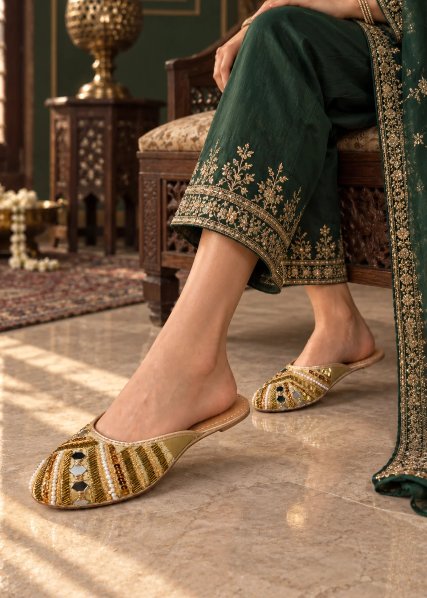 Khussa in Golden brown by - High Quality Women Khussa ZIS2020 - view 3