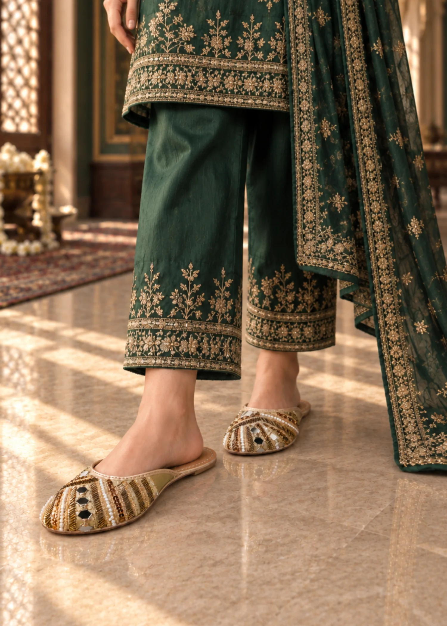Khussa in Golden brown by - High Quality Women Khussa ZIS2020