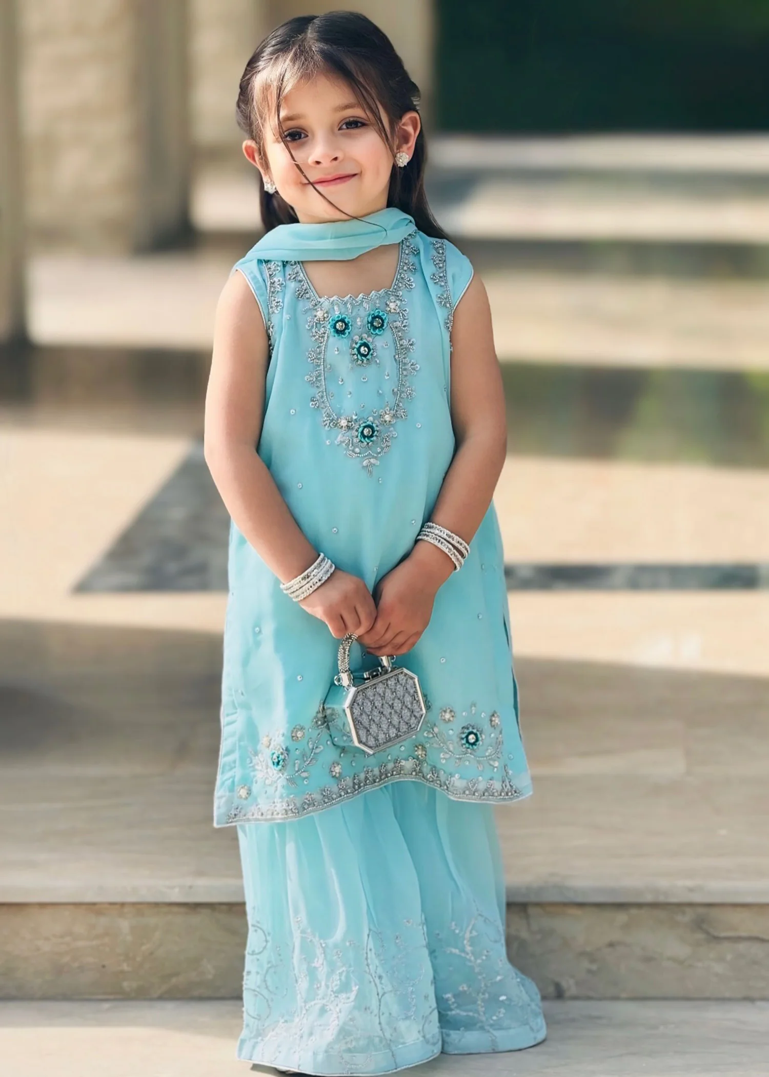 chiffon Gharara in Sky blue - chiffon gharara at ShoplyHub
