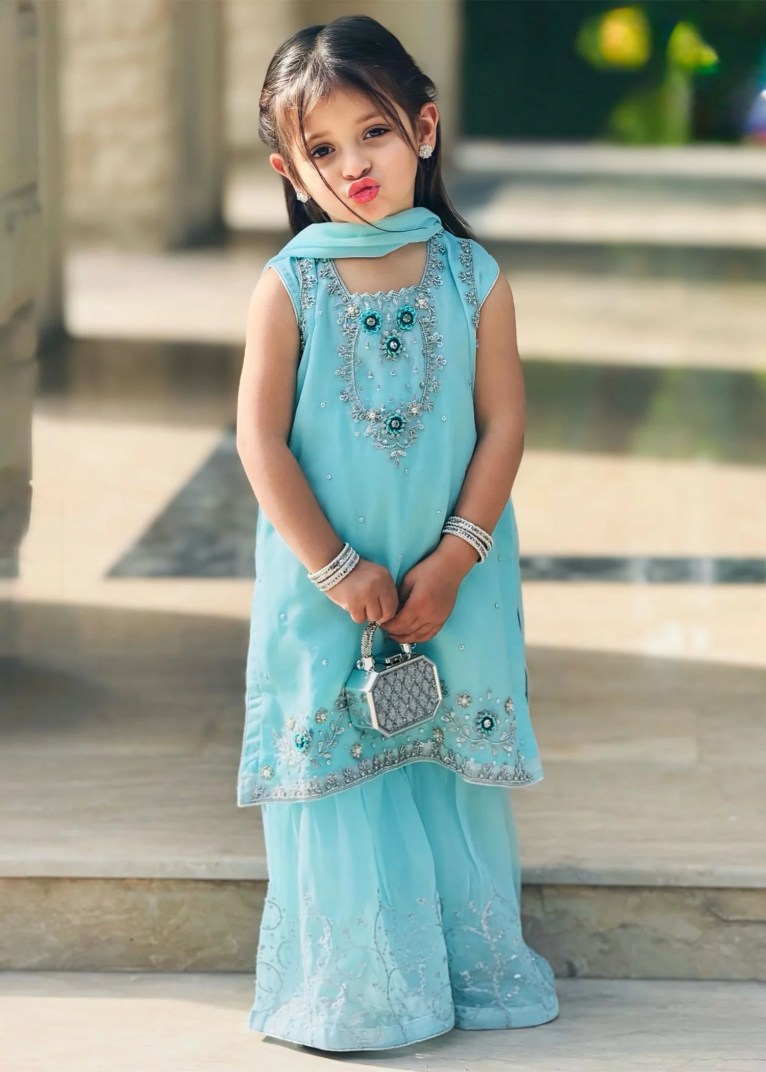 chiffon Gharara in Sky blue - view 2