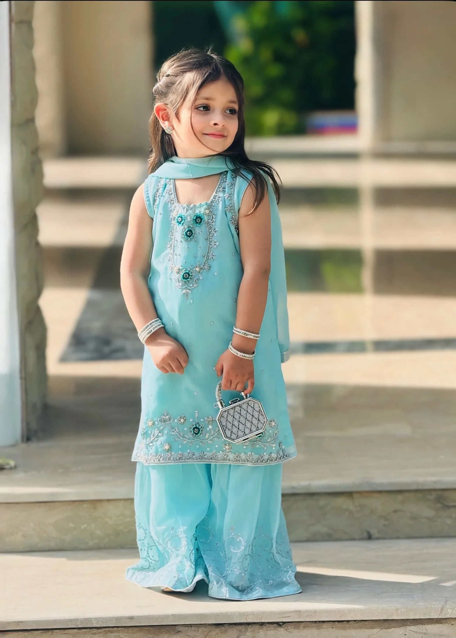 chiffon Gharara in Sky blue - view 3