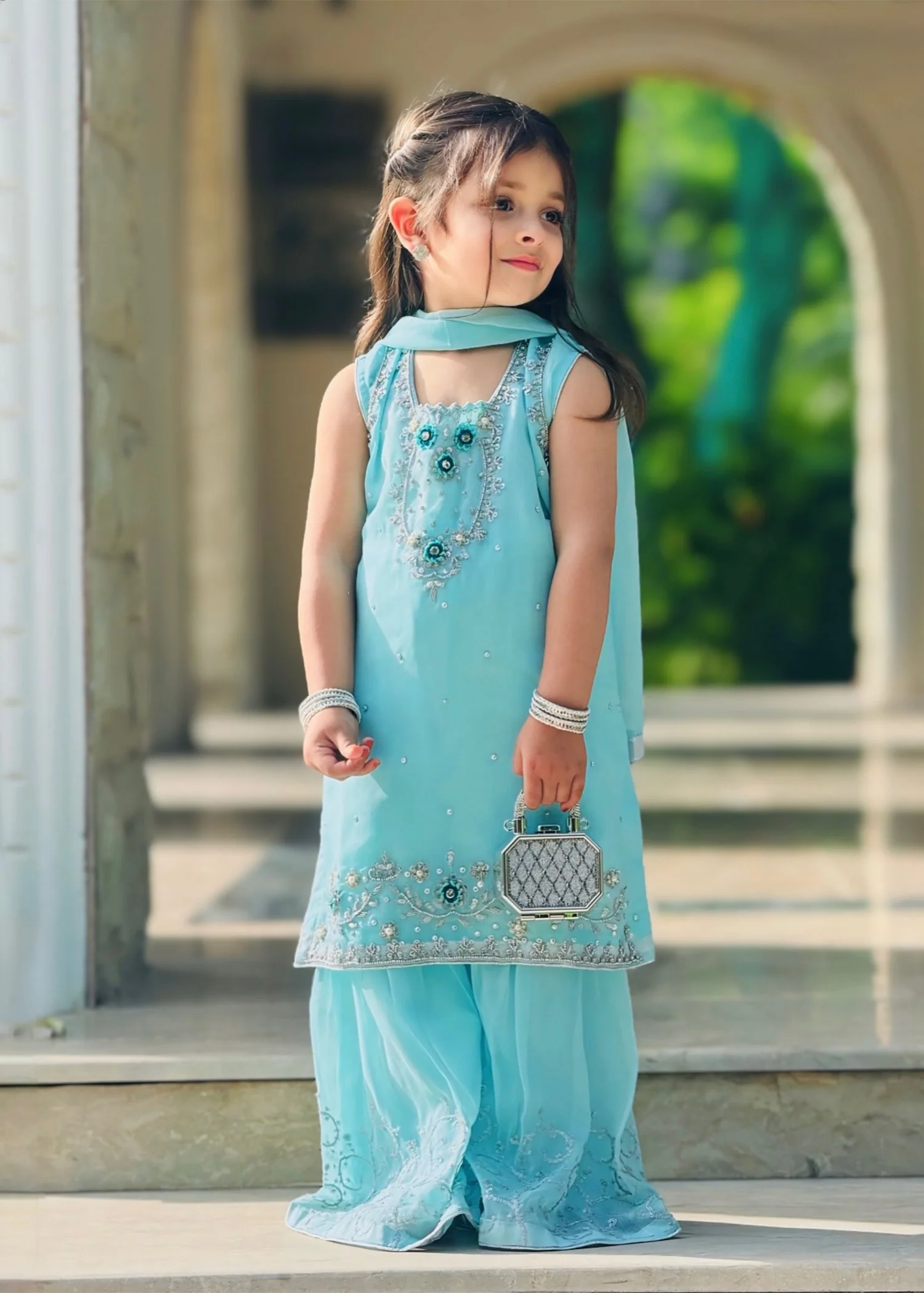 chiffon Gharara in Sky blue - view 4