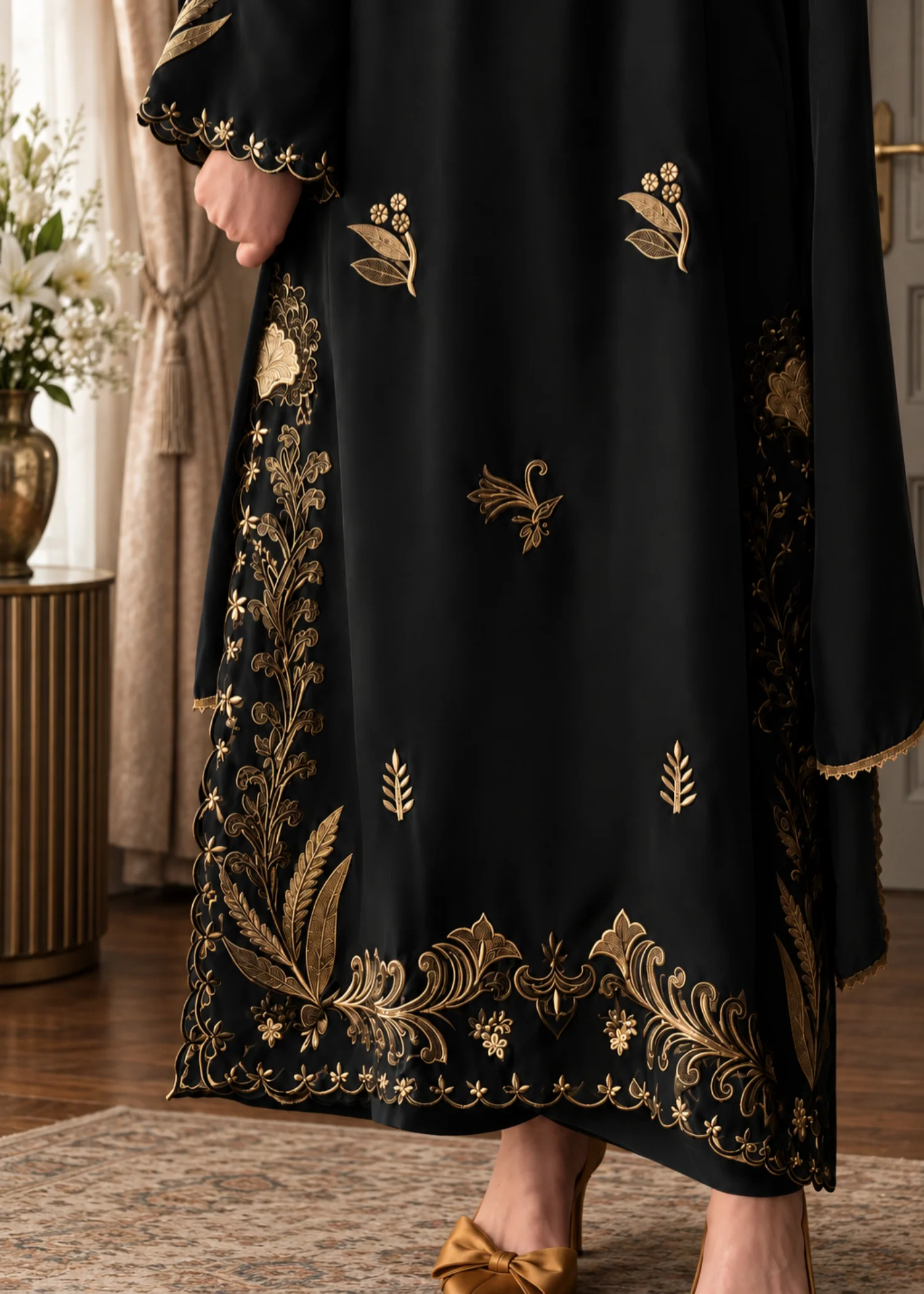 lawn cotton Kurta Set in Black - view 2