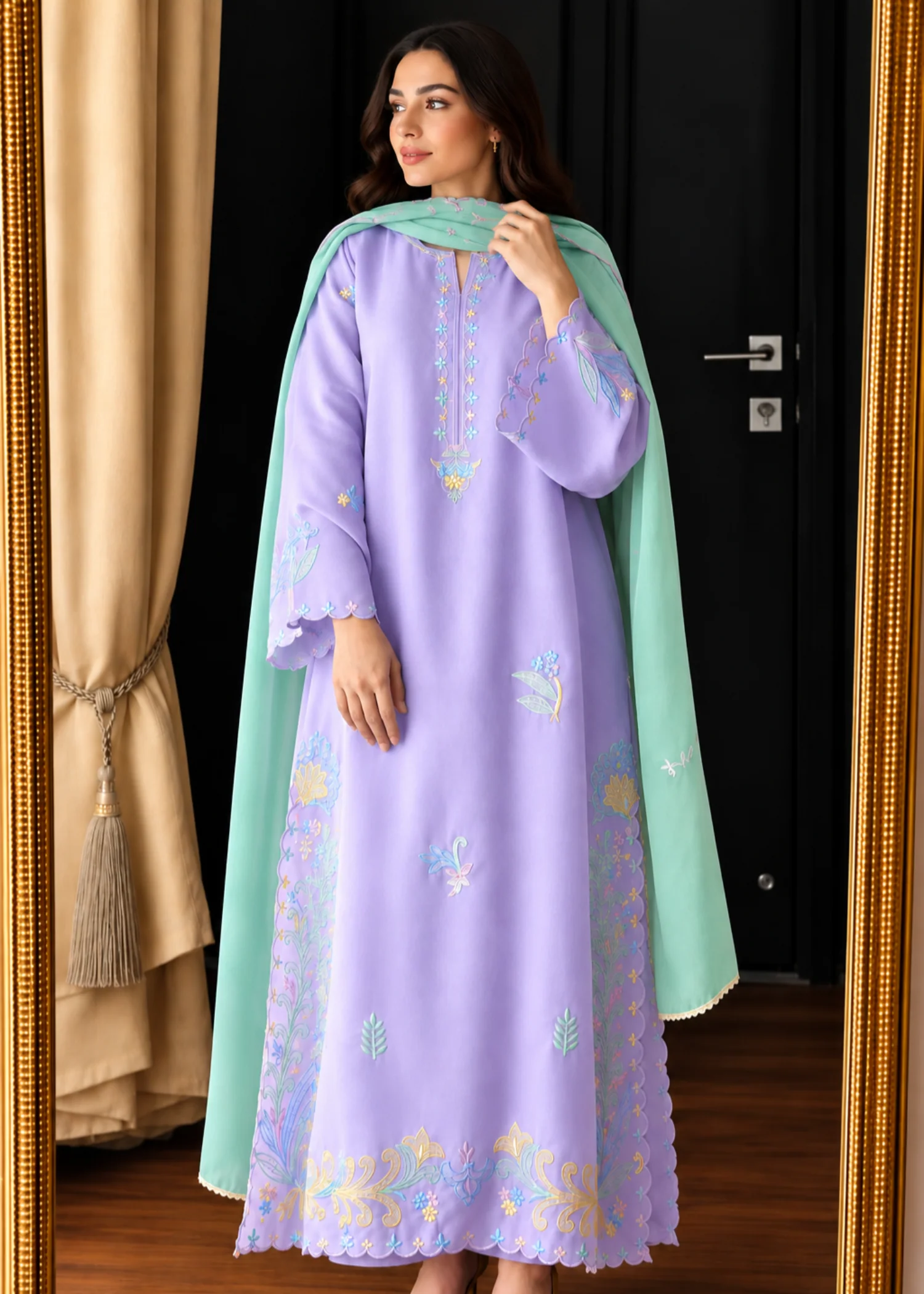 lawn cotton Kurta Set in Wisteria
