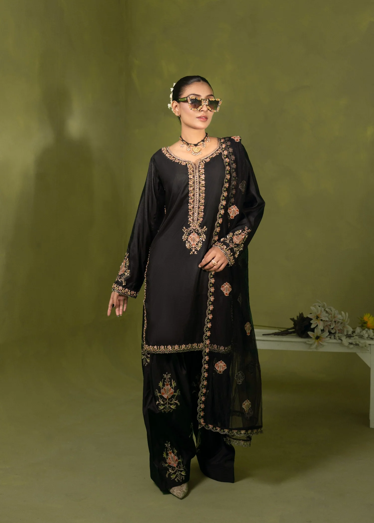 silk Kurta Set in Black