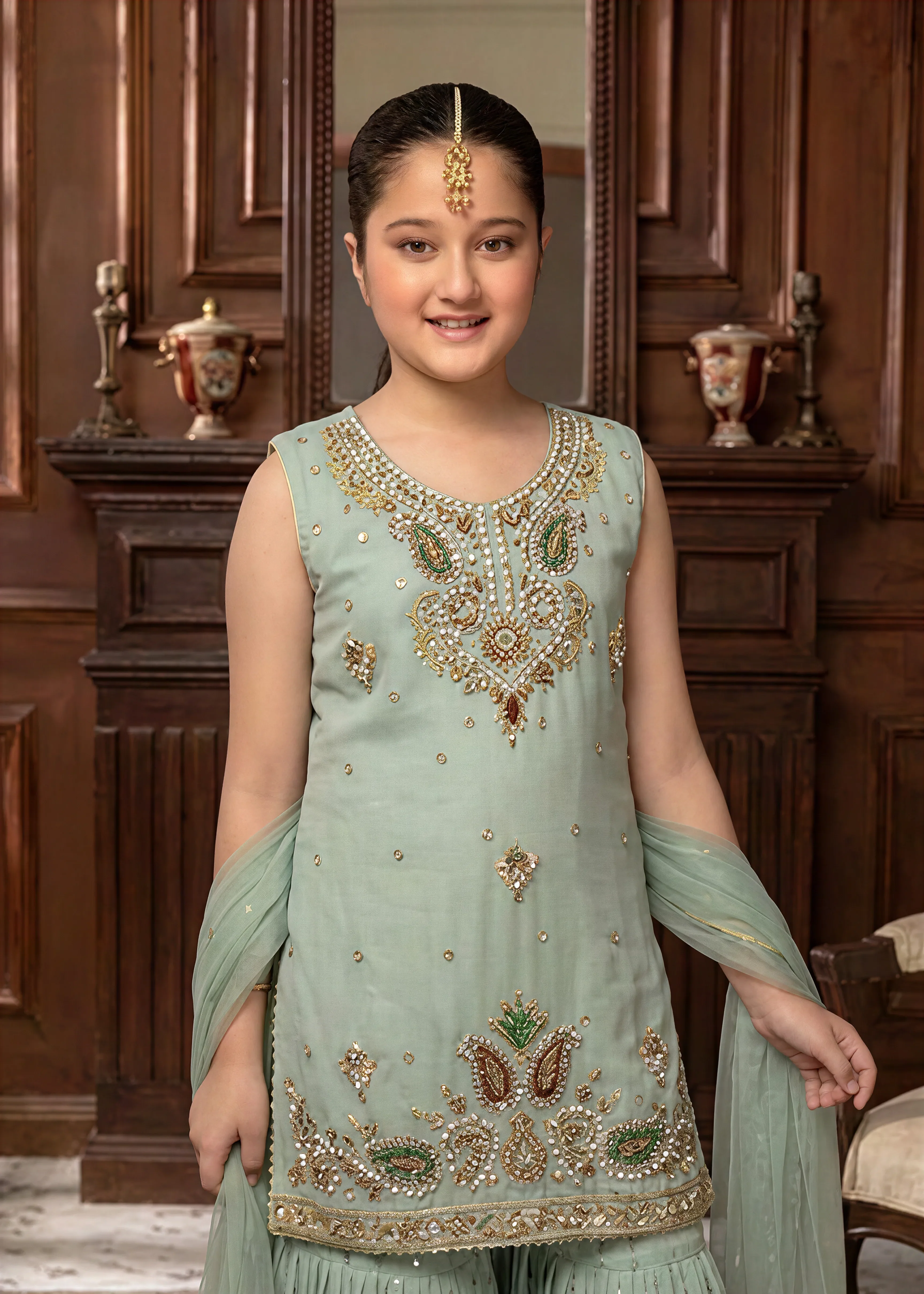 pk chiffon Gharara in Mint green - view 2