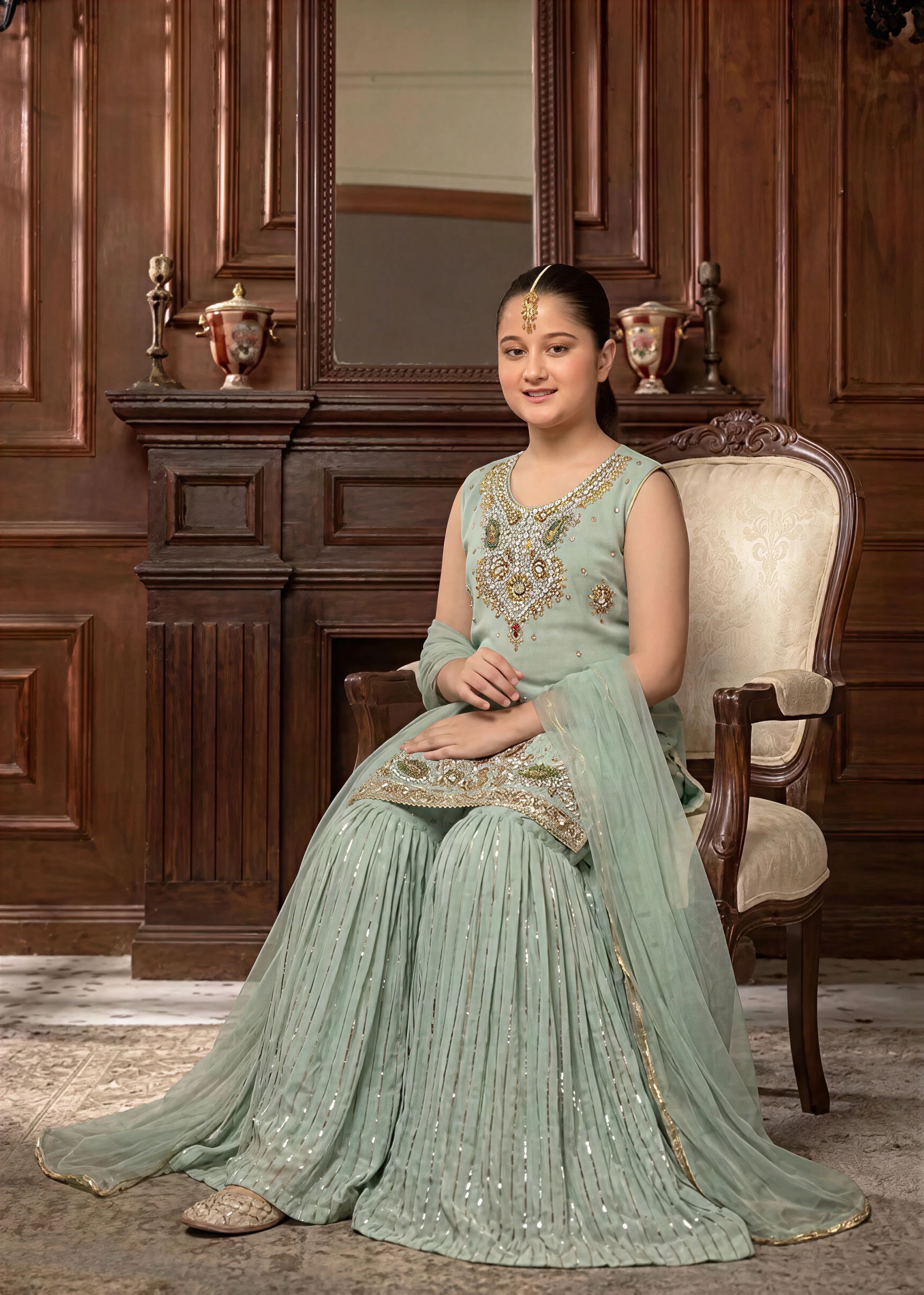 pk chiffon Gharara in Mint green - view 3