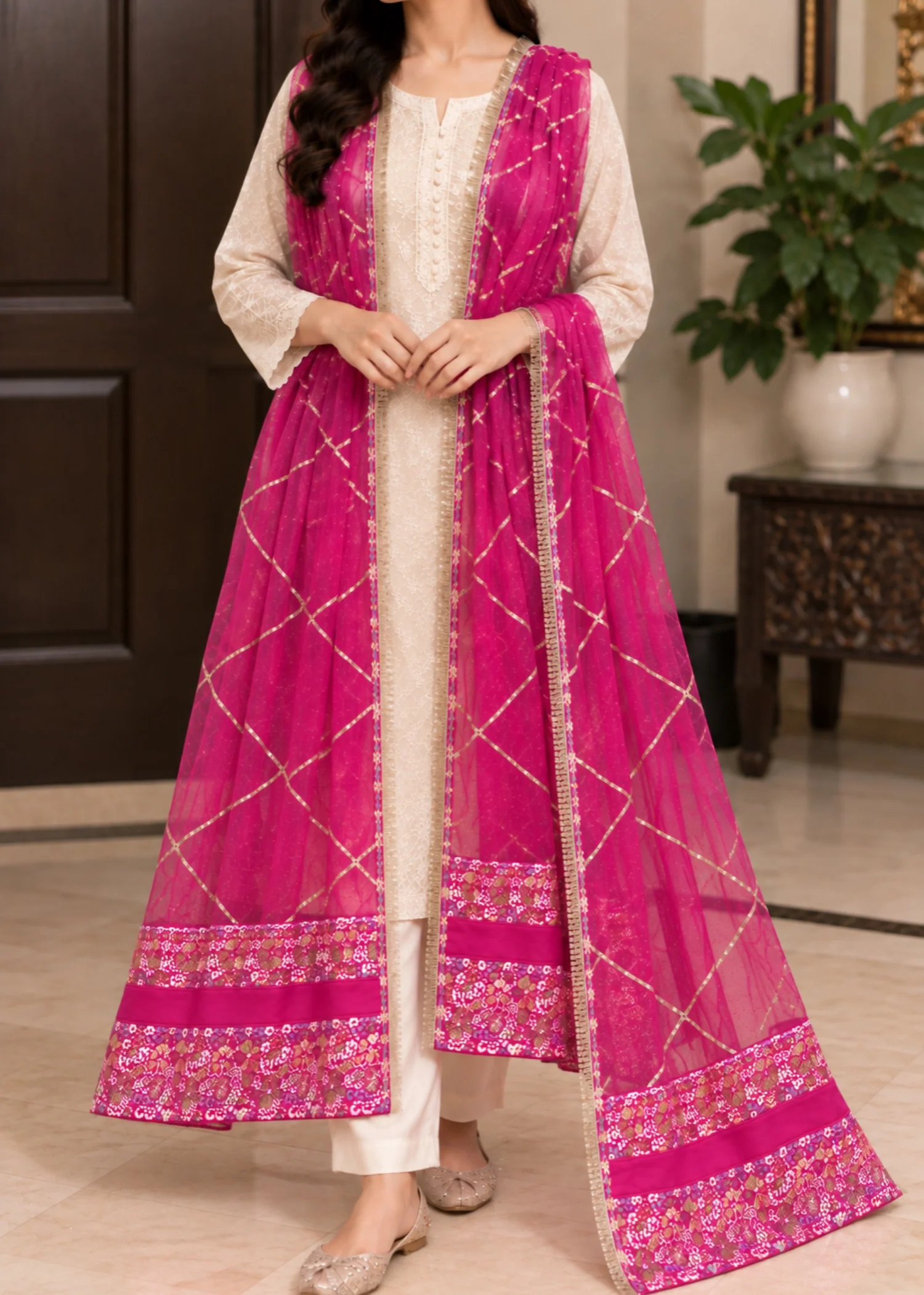 Dupatta in Lollipop pink Color by - Trendy Women Dupatta WFB0192 - view 2