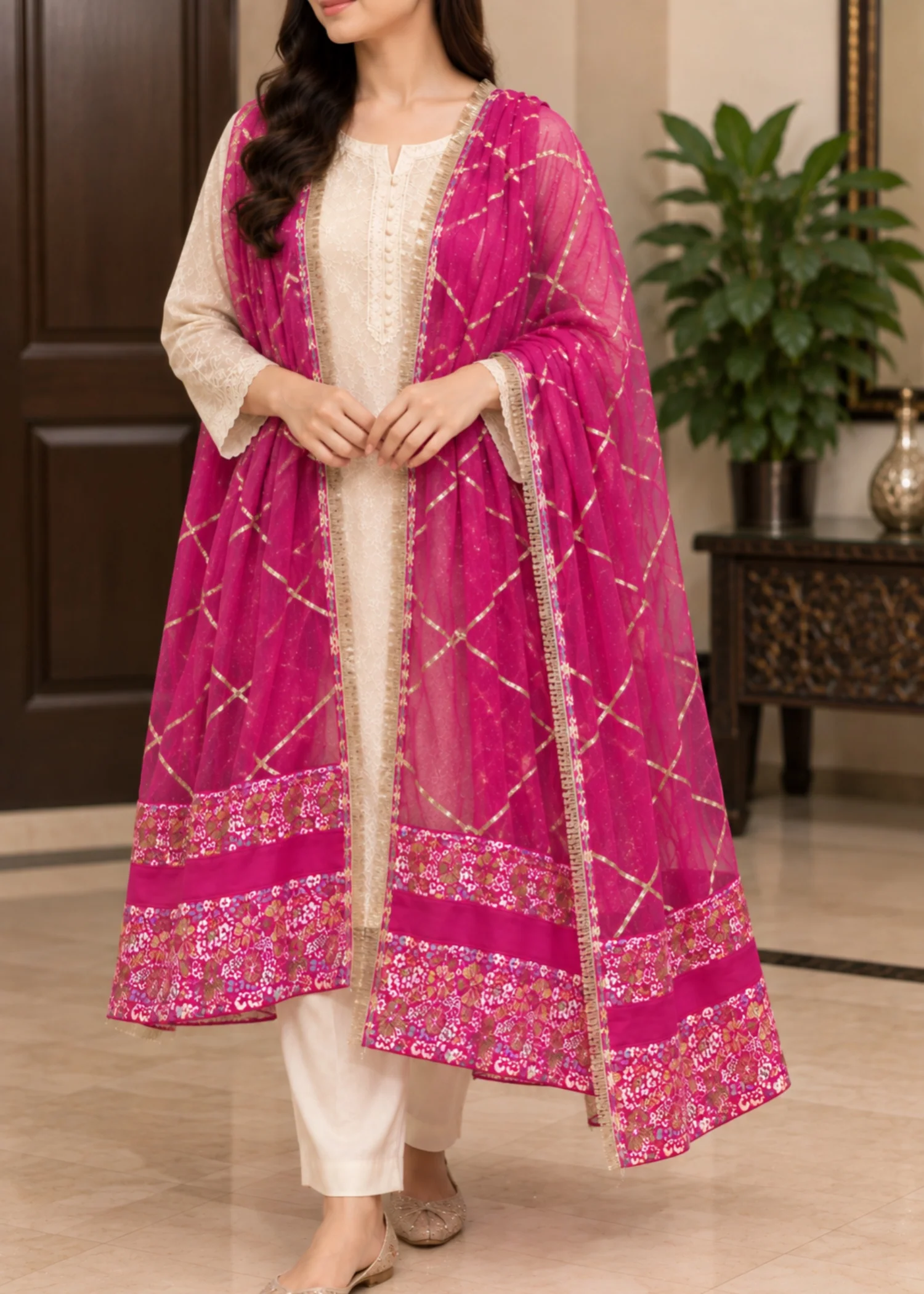 Dupatta in Lollipop pink Color by - Trendy Women Dupatta WFB0192 - view 3