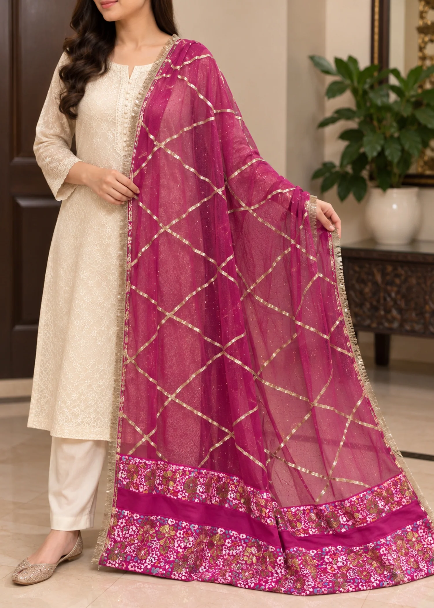 Dupatta in Lollipop pink Color by - Trendy Women Dupatta WFB0192