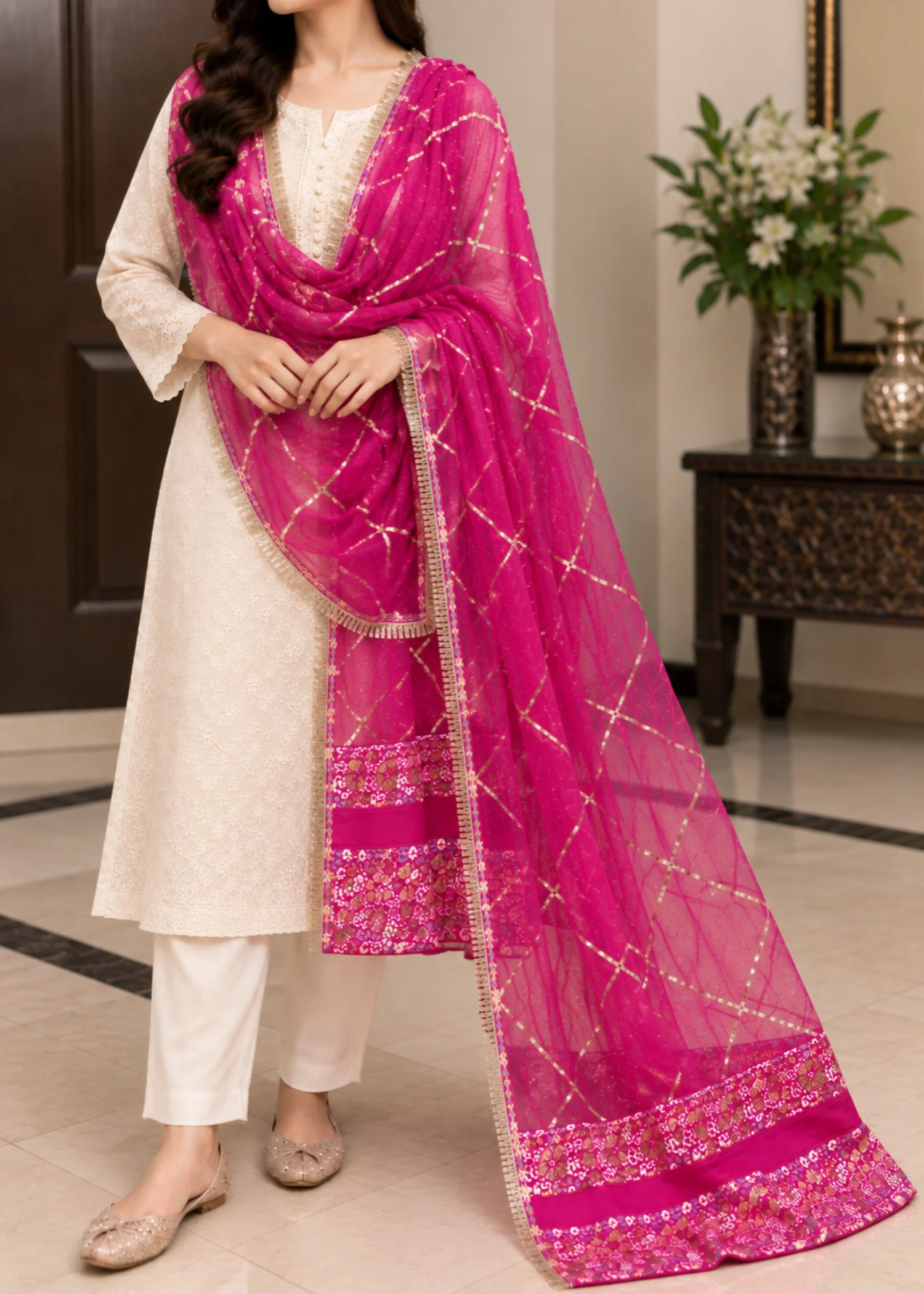 Dupatta in Lollipop pink Color by - Trendy Women Dupatta WFB0192 - view 4