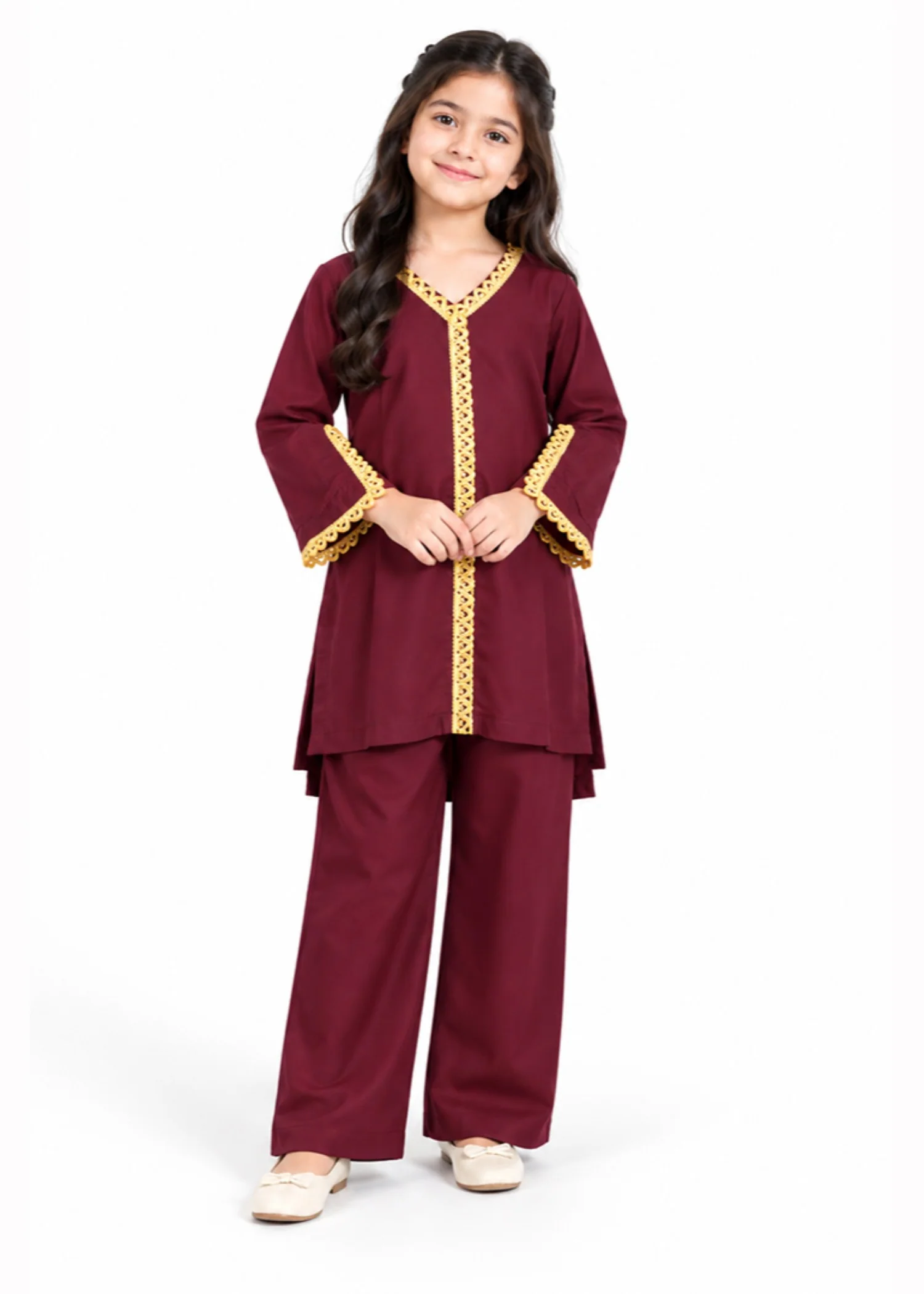 linen Kurta Set in Sangria - view 3