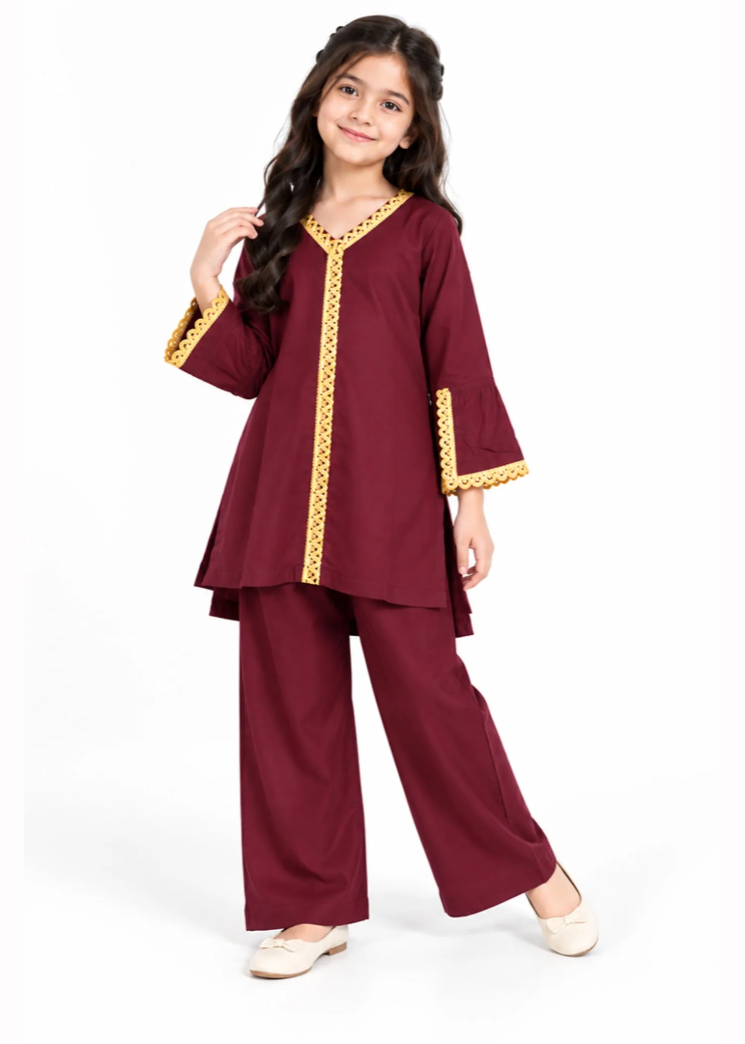 linen Kurta Set in Sangria