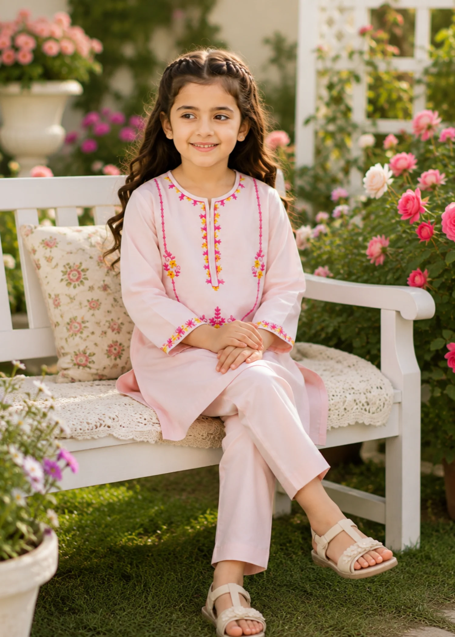 corduroy Kurta Set in Light pink - view 2