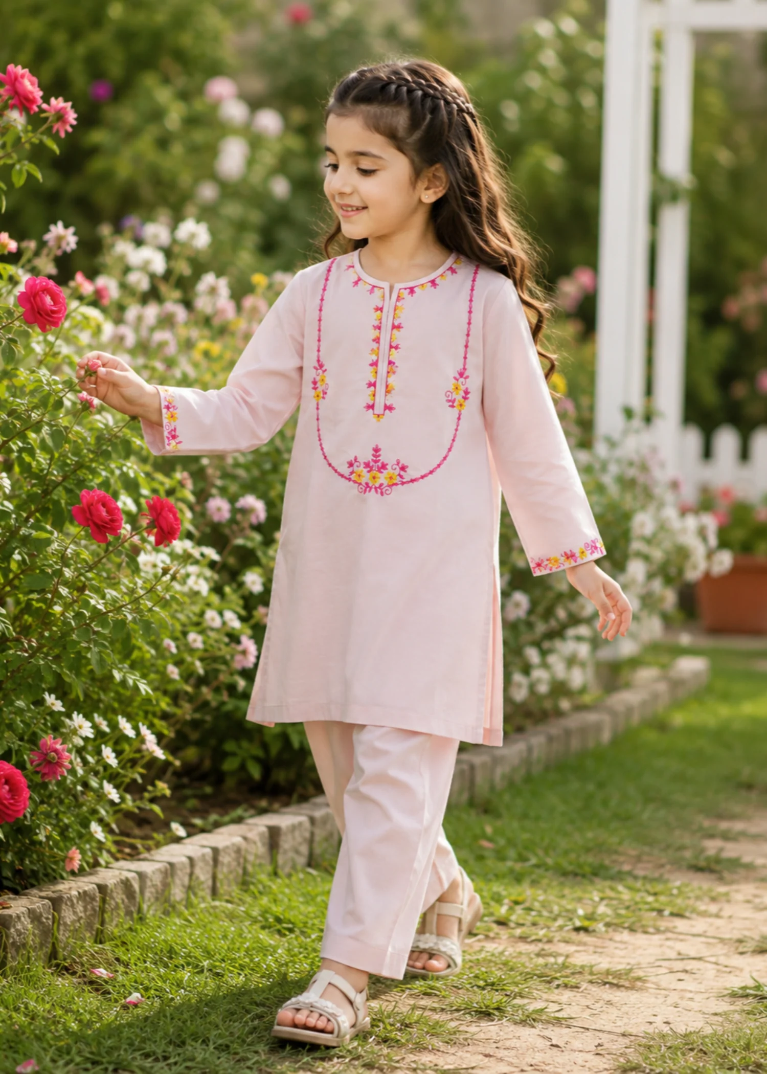corduroy Kurta Set in Light pink - view 4