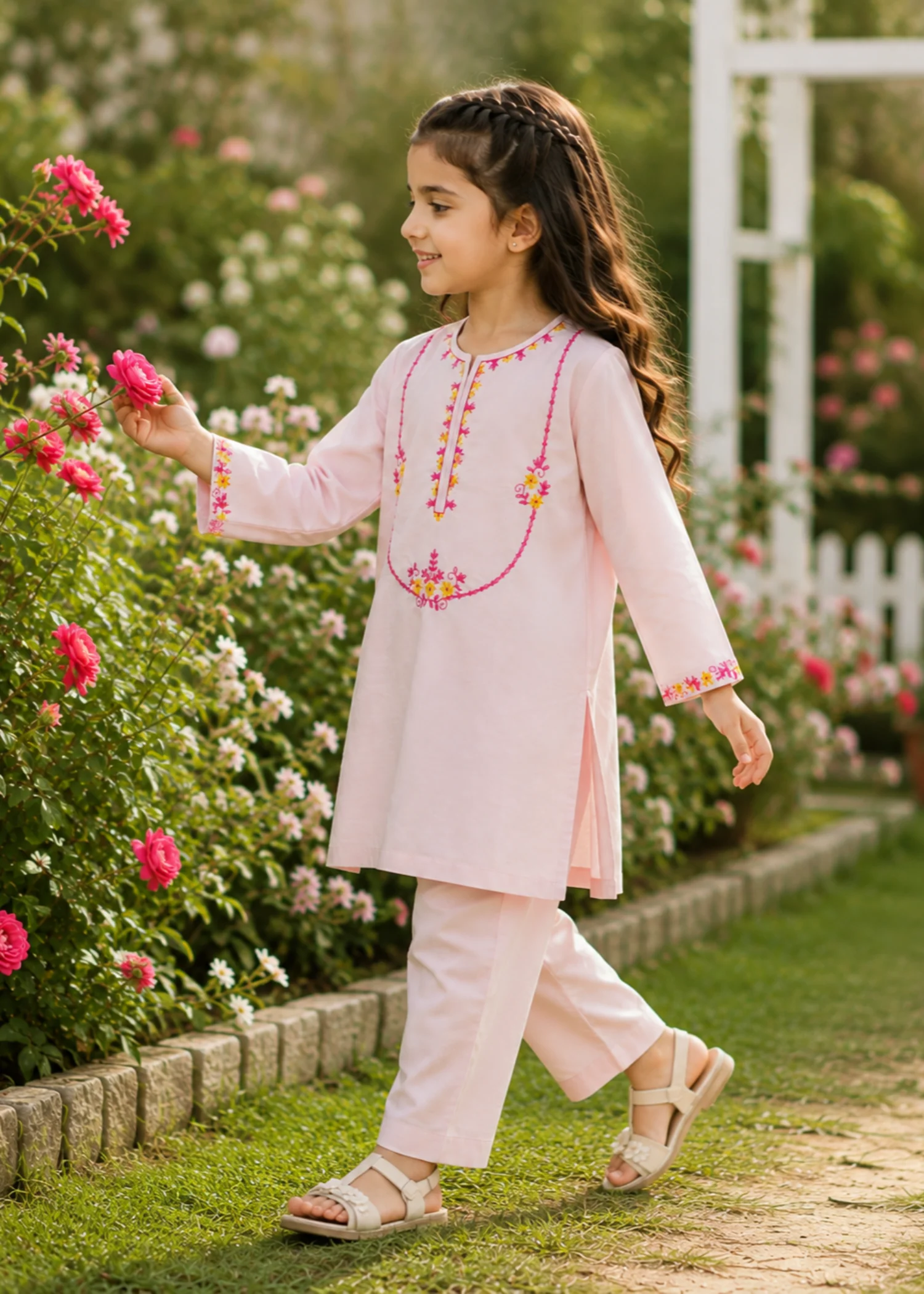 corduroy Kurta Set in Light pink - view 3
