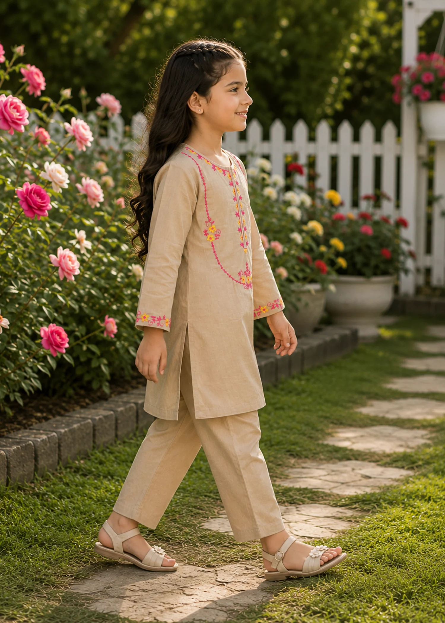 corduroy Kurta Set in Tan brown - view 2