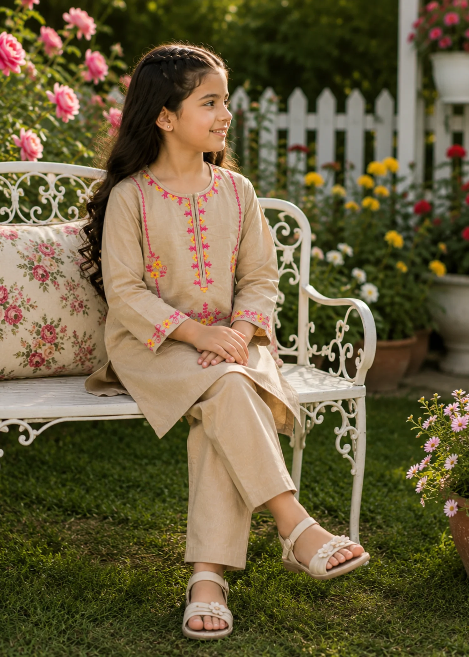 corduroy Kurta Set in Tan brown - view 3