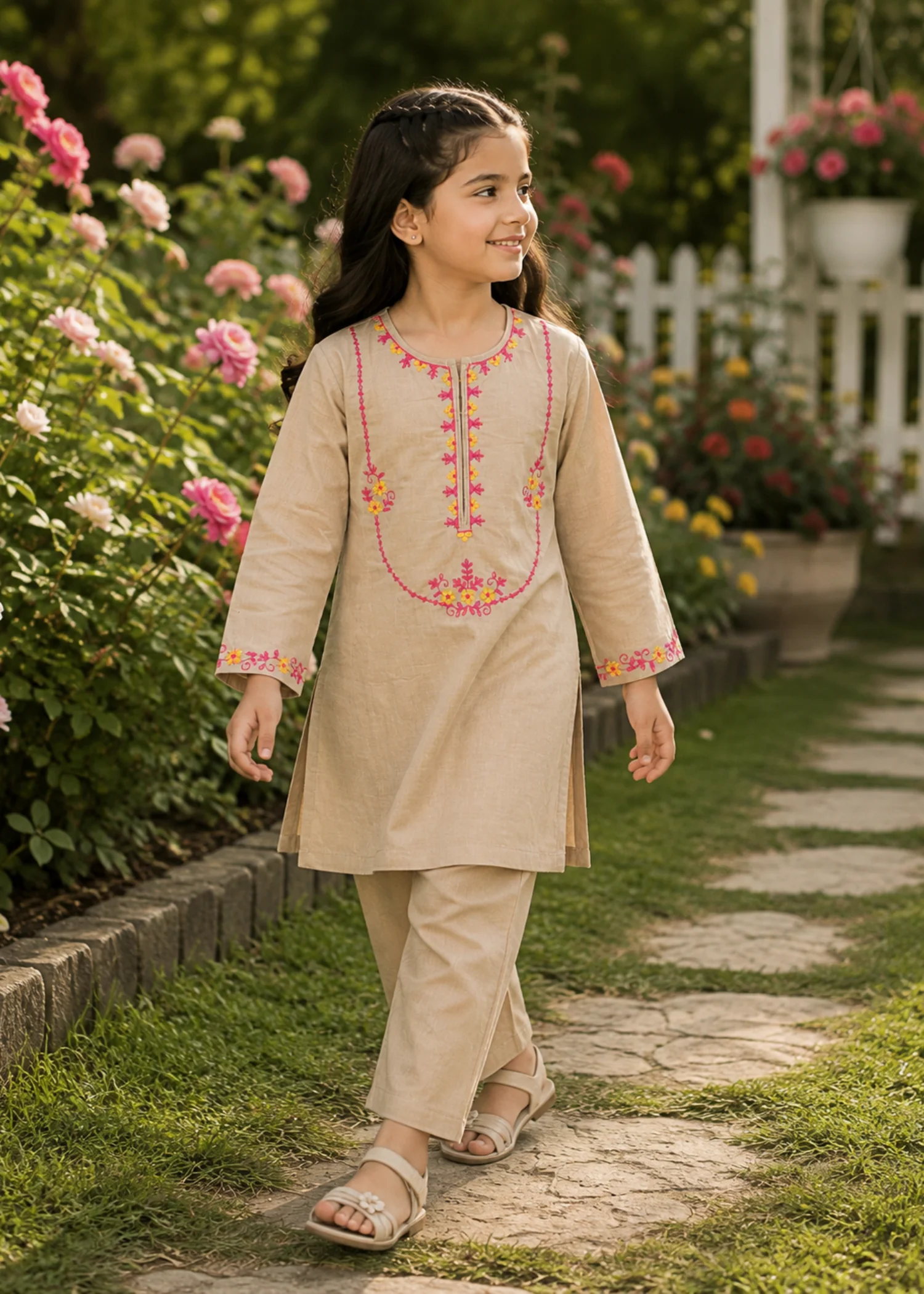 corduroy Kurta Set in Tan brown