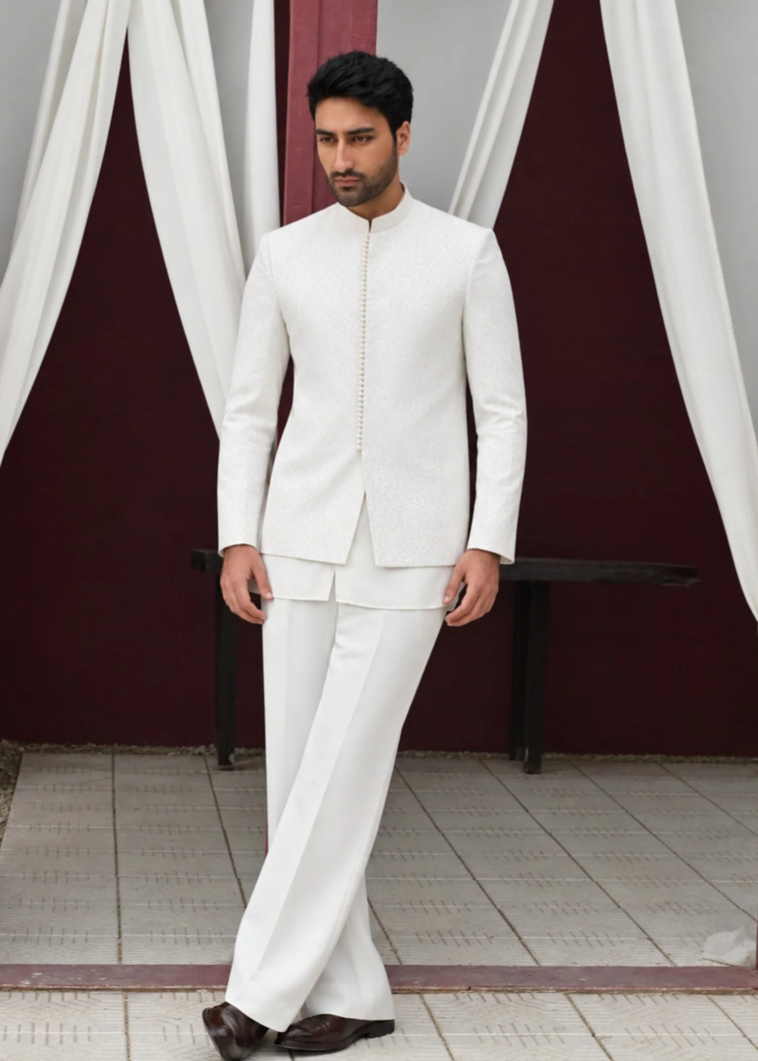 raw silk Prince Coat in Off-white - view 3