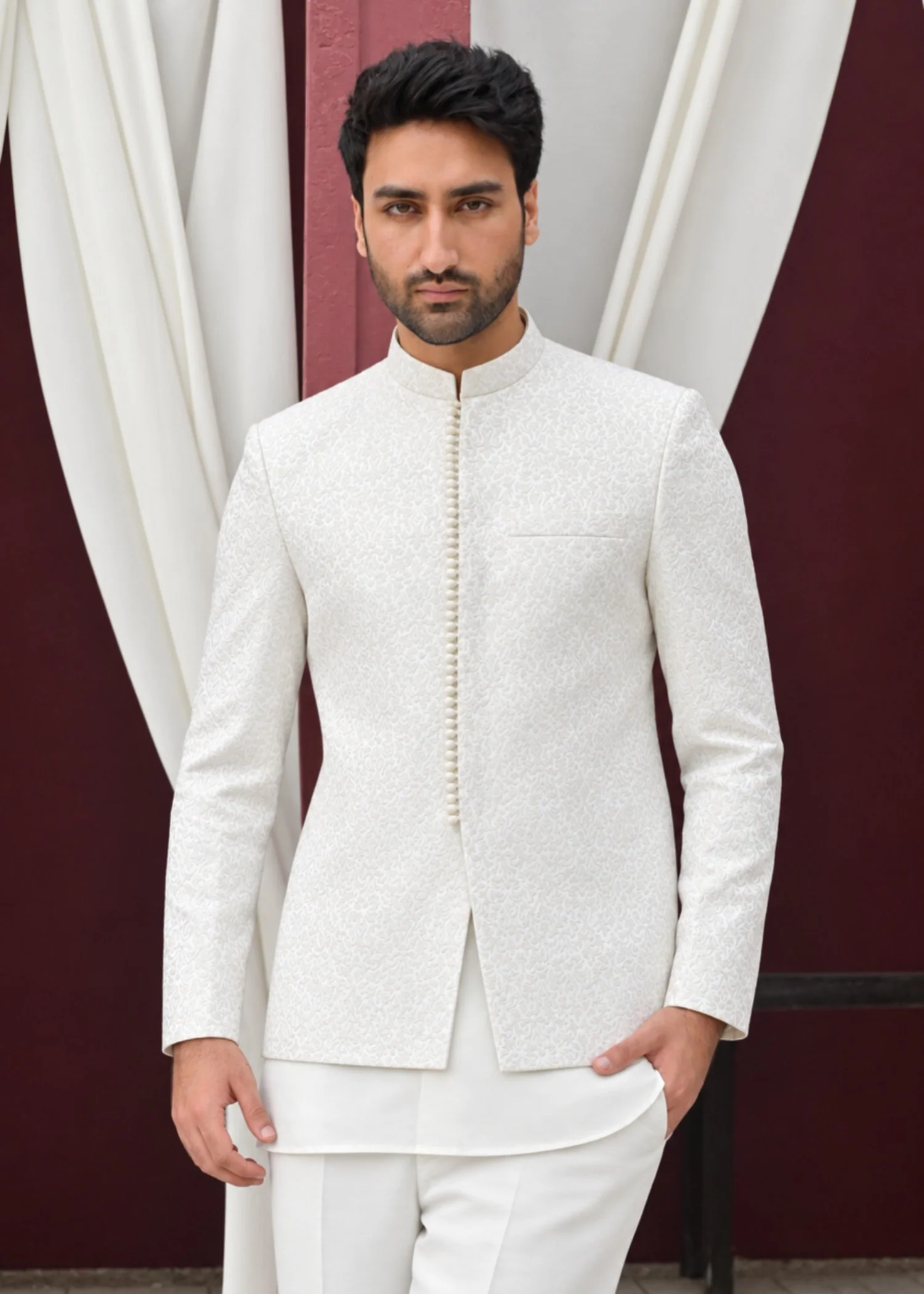 raw silk Prince Coat in Off-white - white prince coat at ShoplyHub