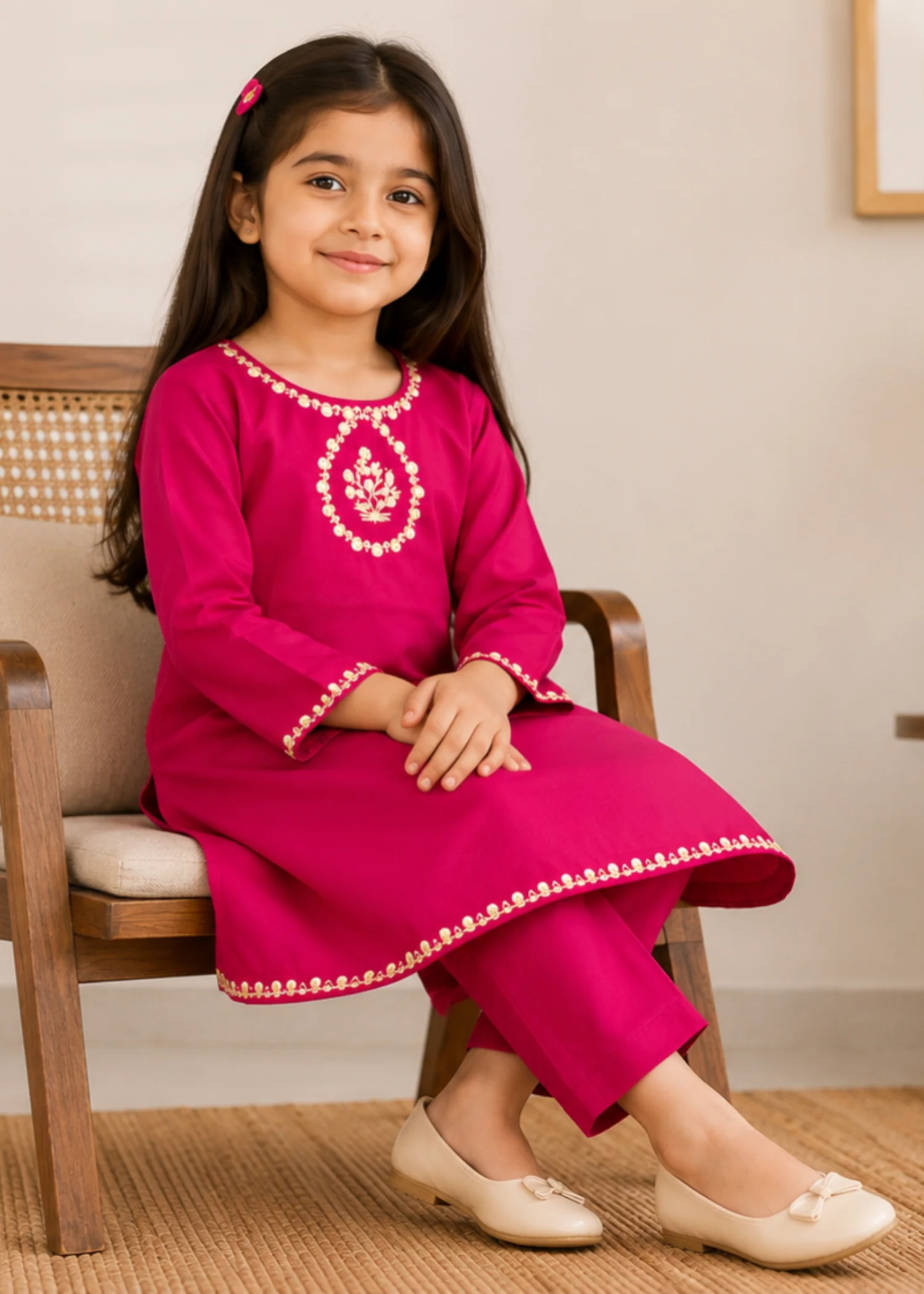 khaddar Short Frock in Raspberry pink - view 3