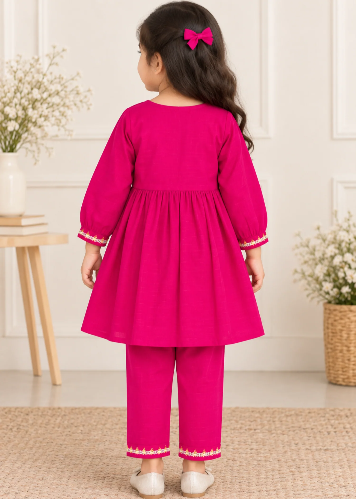 khaddar Short Frock in Raspberry pink - view 4