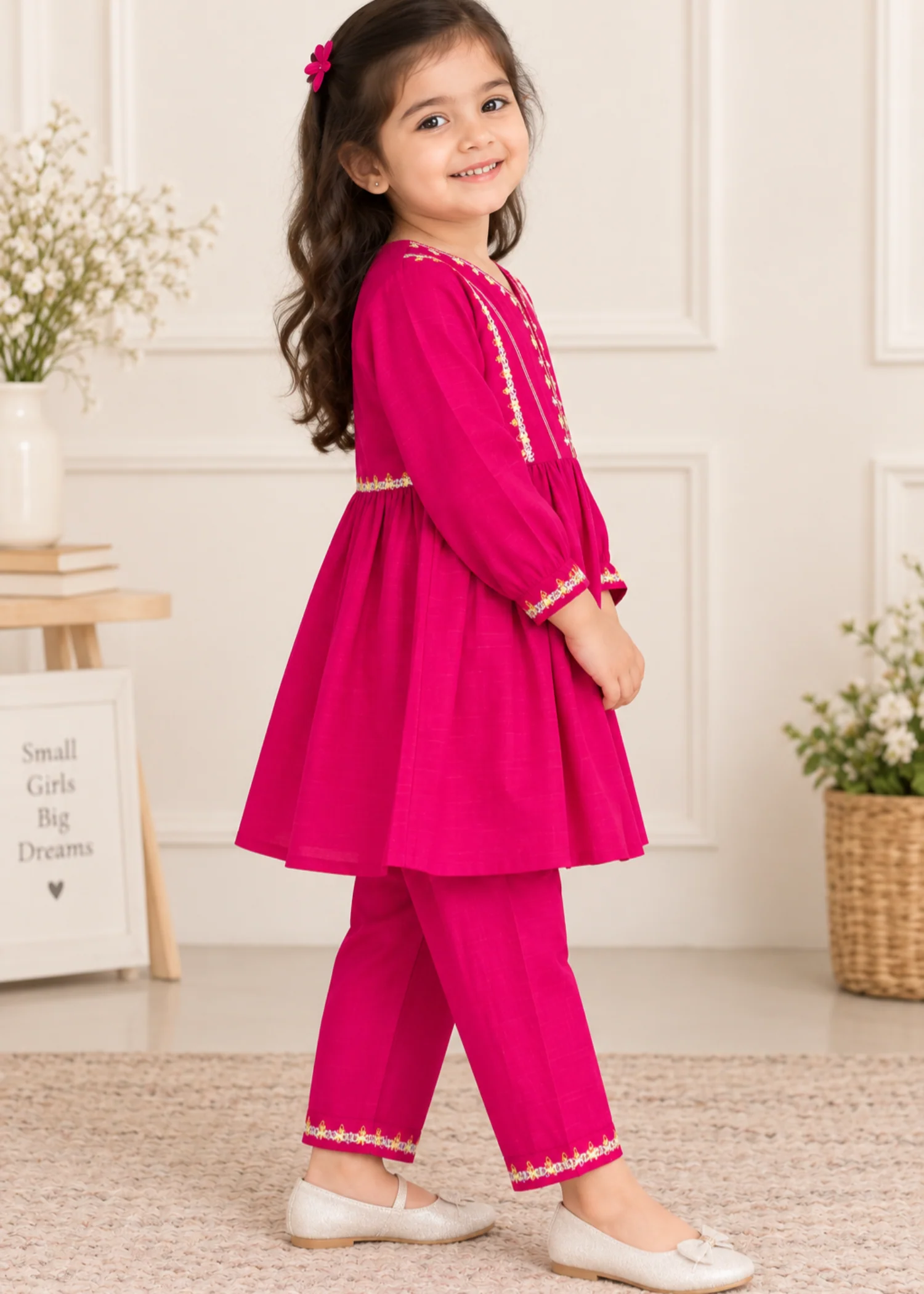 khaddar Short Frock in Raspberry pink - view 3