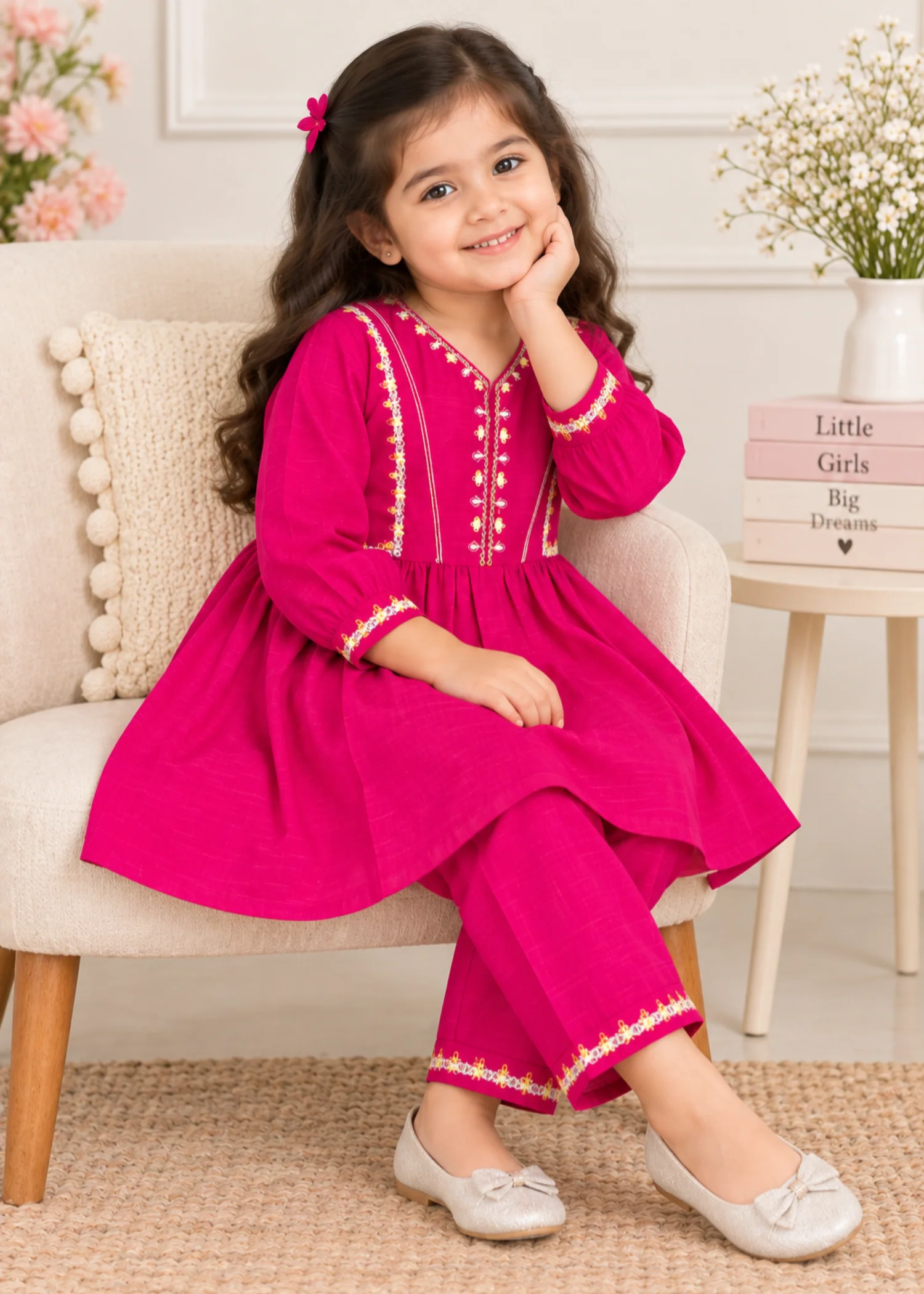 khaddar Short Frock in Raspberry pink - view 2