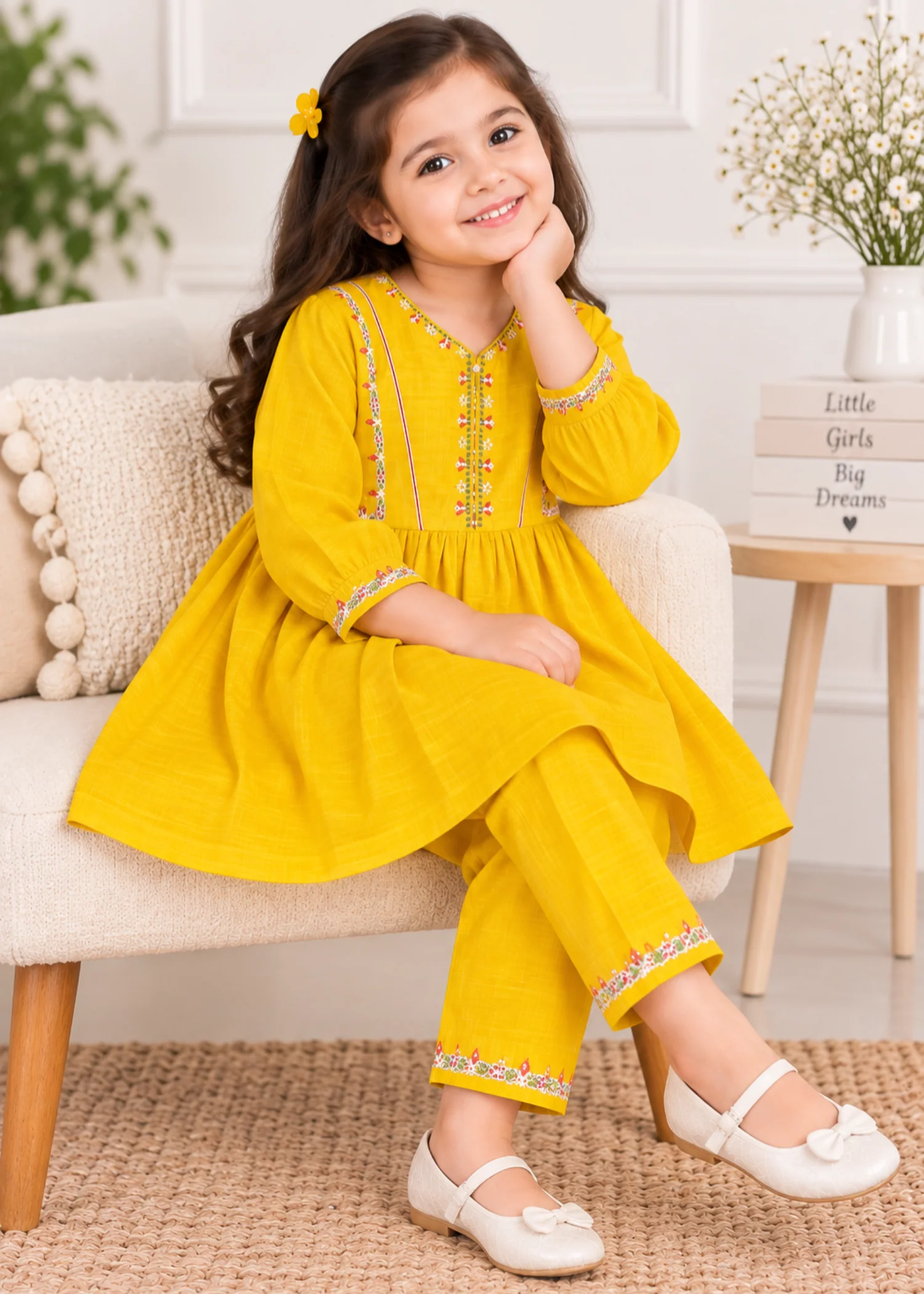 khaddar Short Frock in Gold - view 3