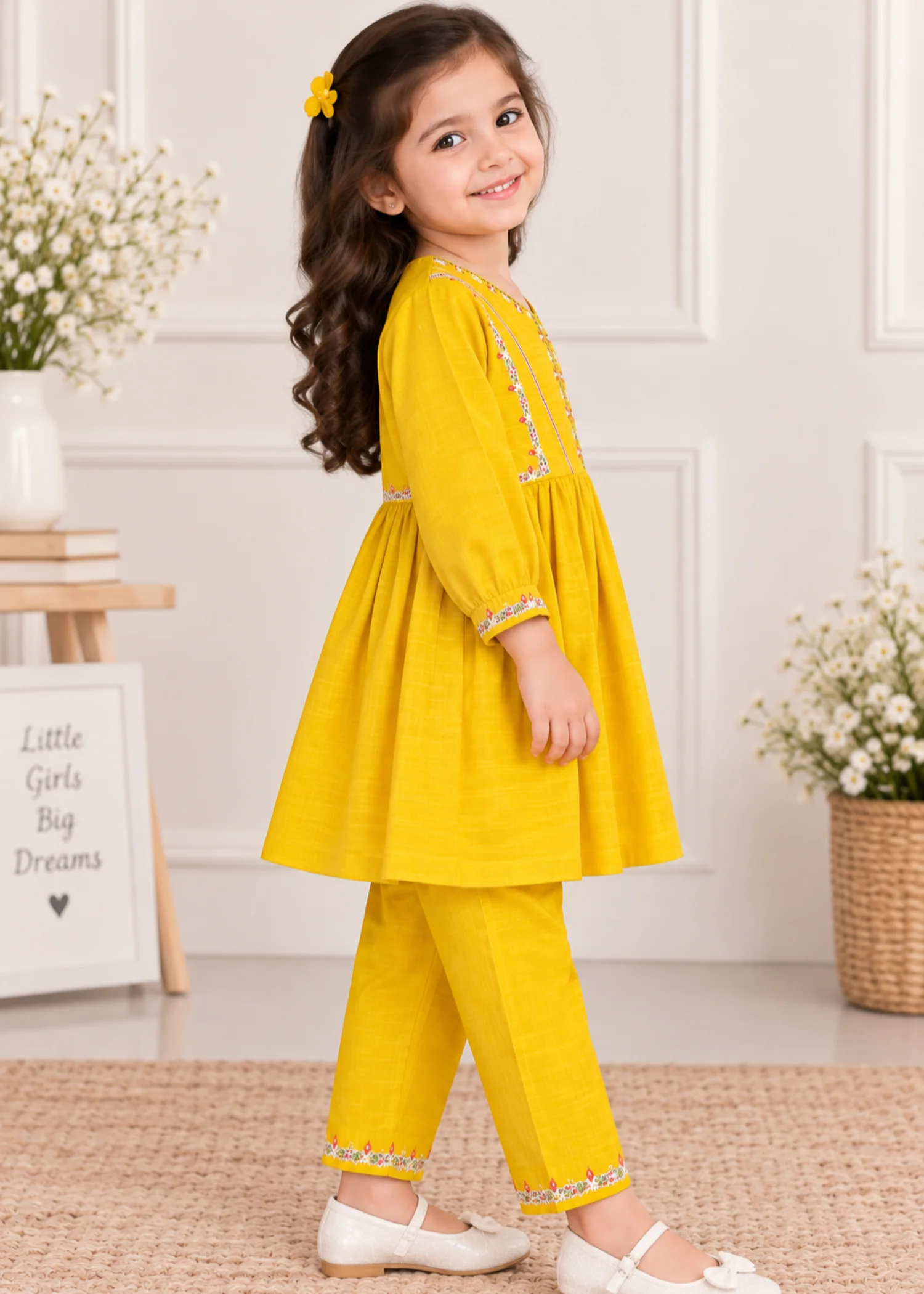 khaddar Short Frock in Gold - view 2