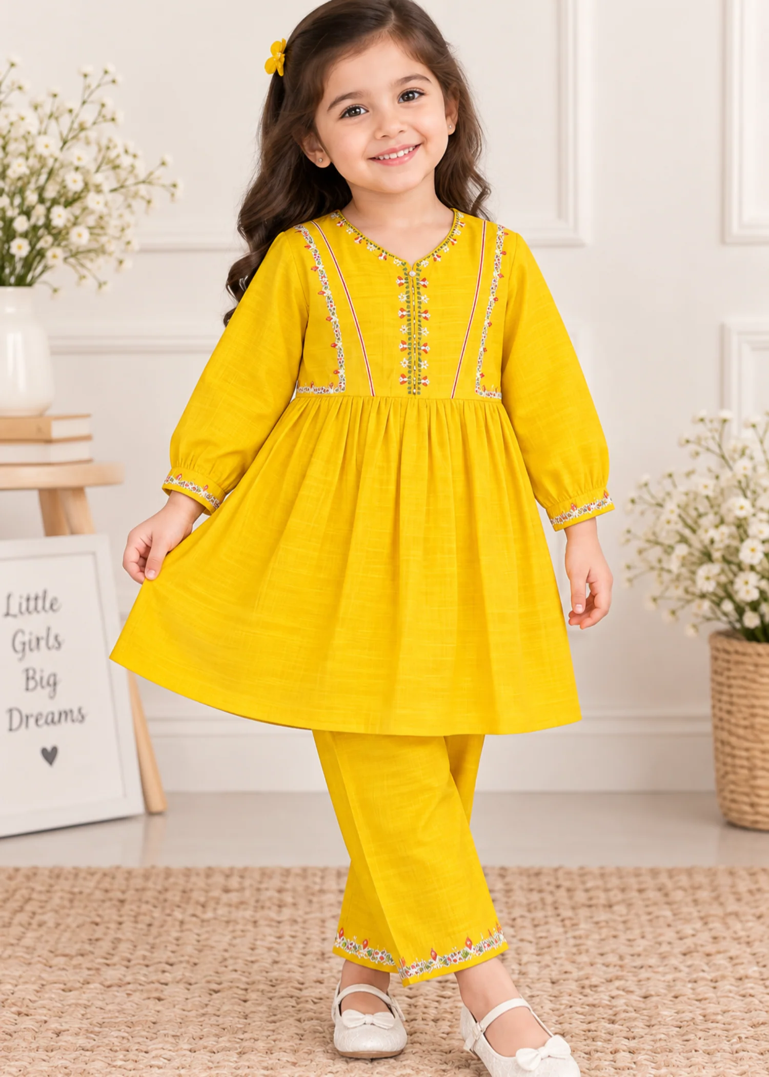khaddar Short Frock in Gold