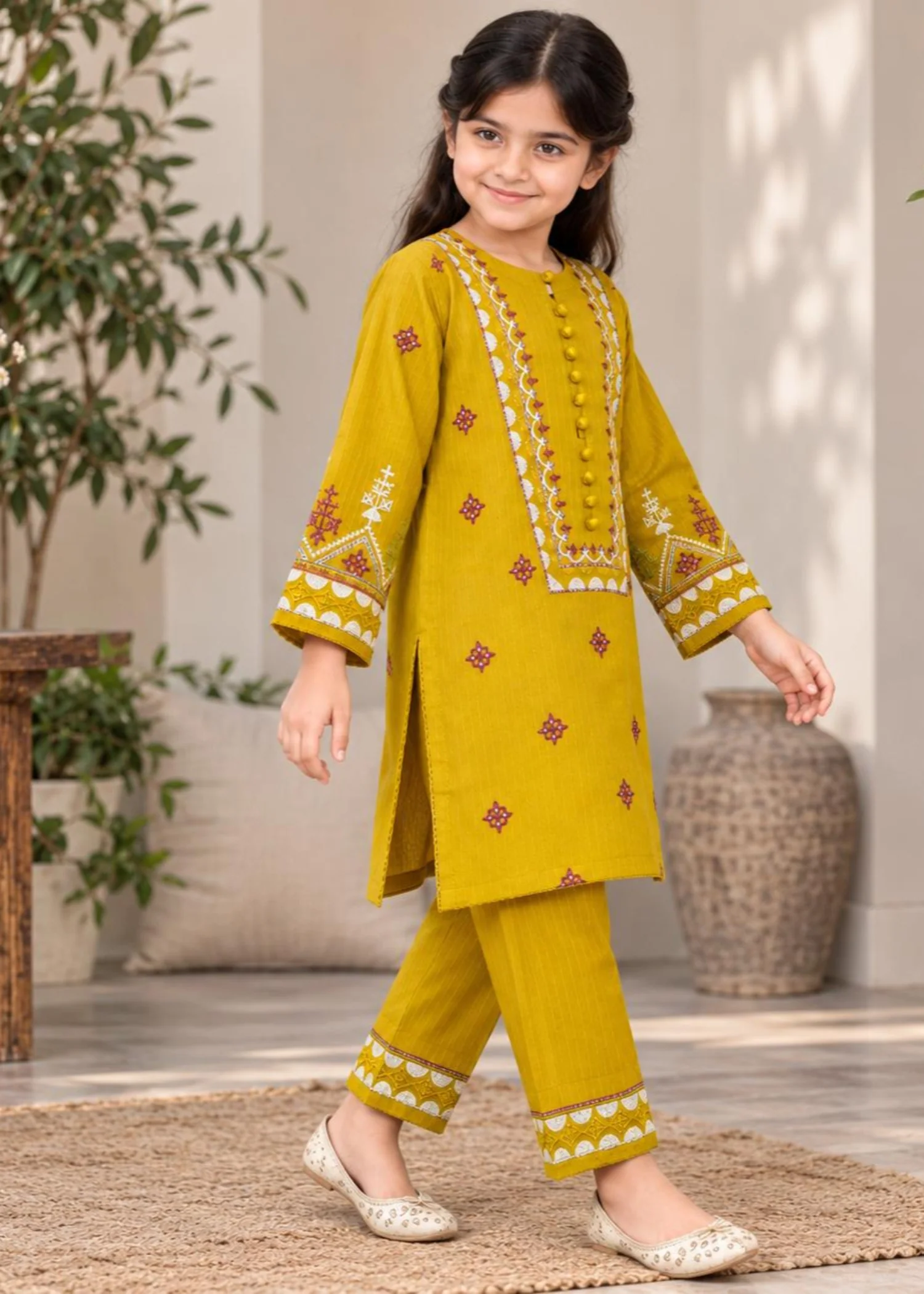dhanak Kurta Set in Mustard - view 2