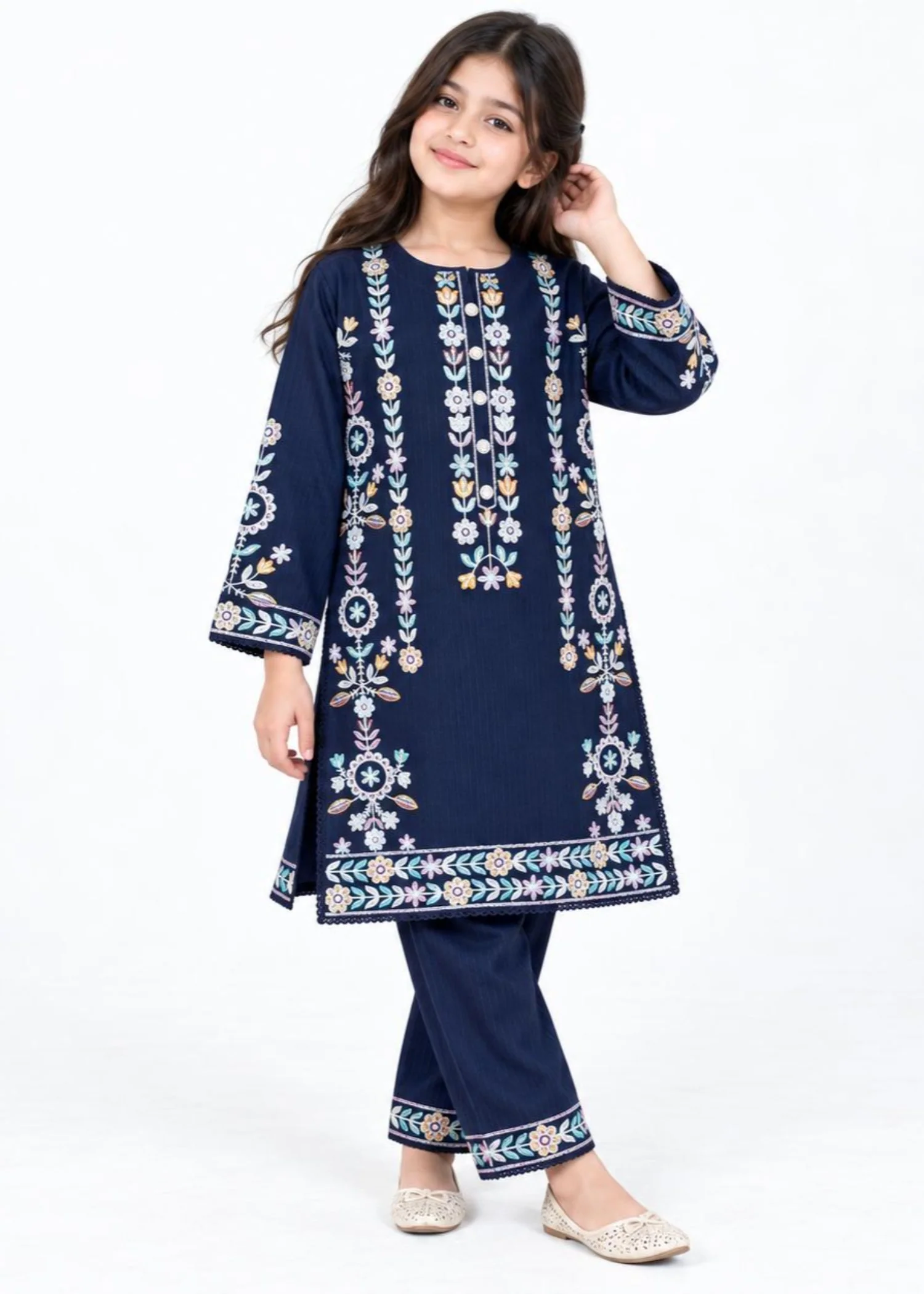 dhanak Kurta Set in Navy blue